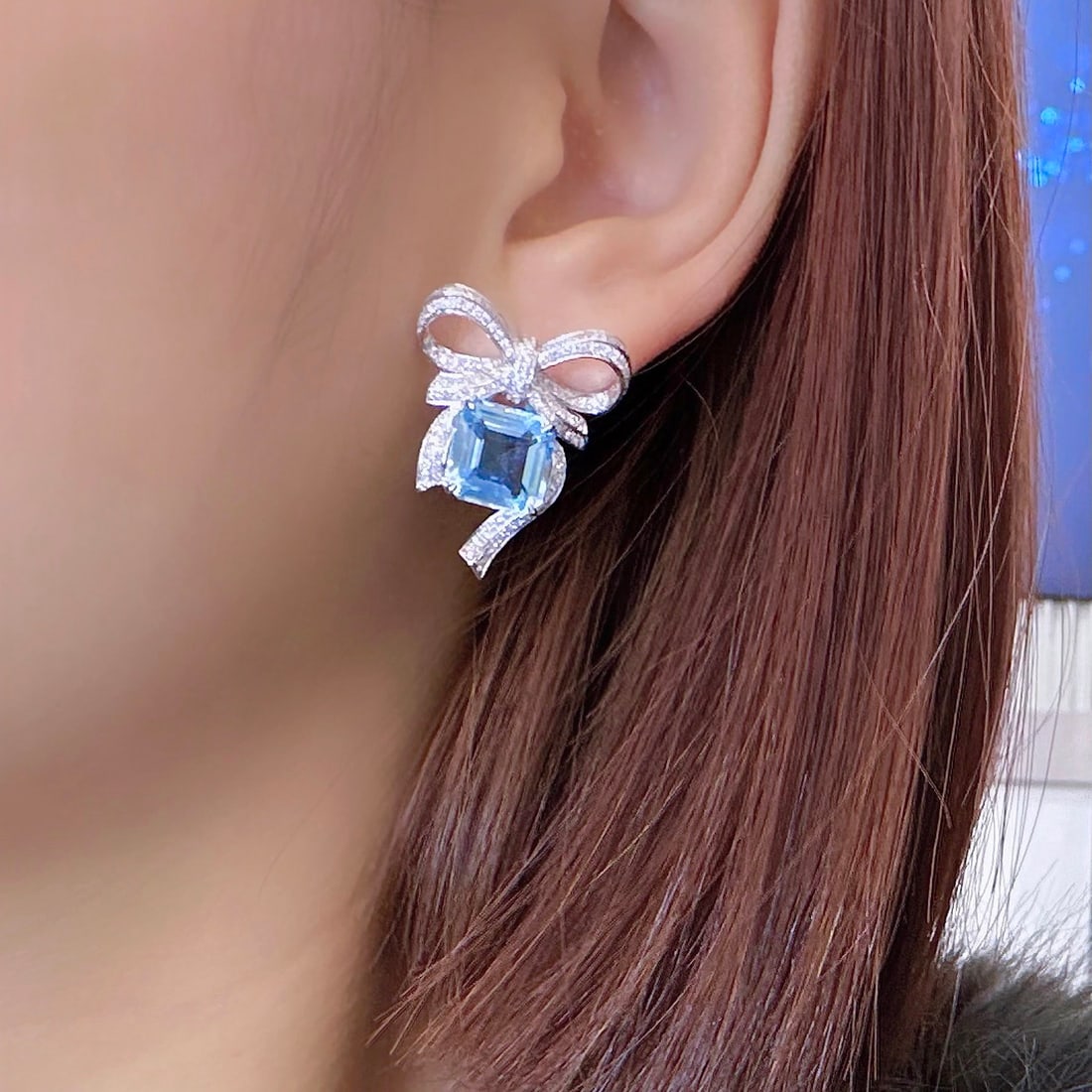 14k Gold 9.04 Ctw Natural Aquamarine & Diamond Earrings - 4