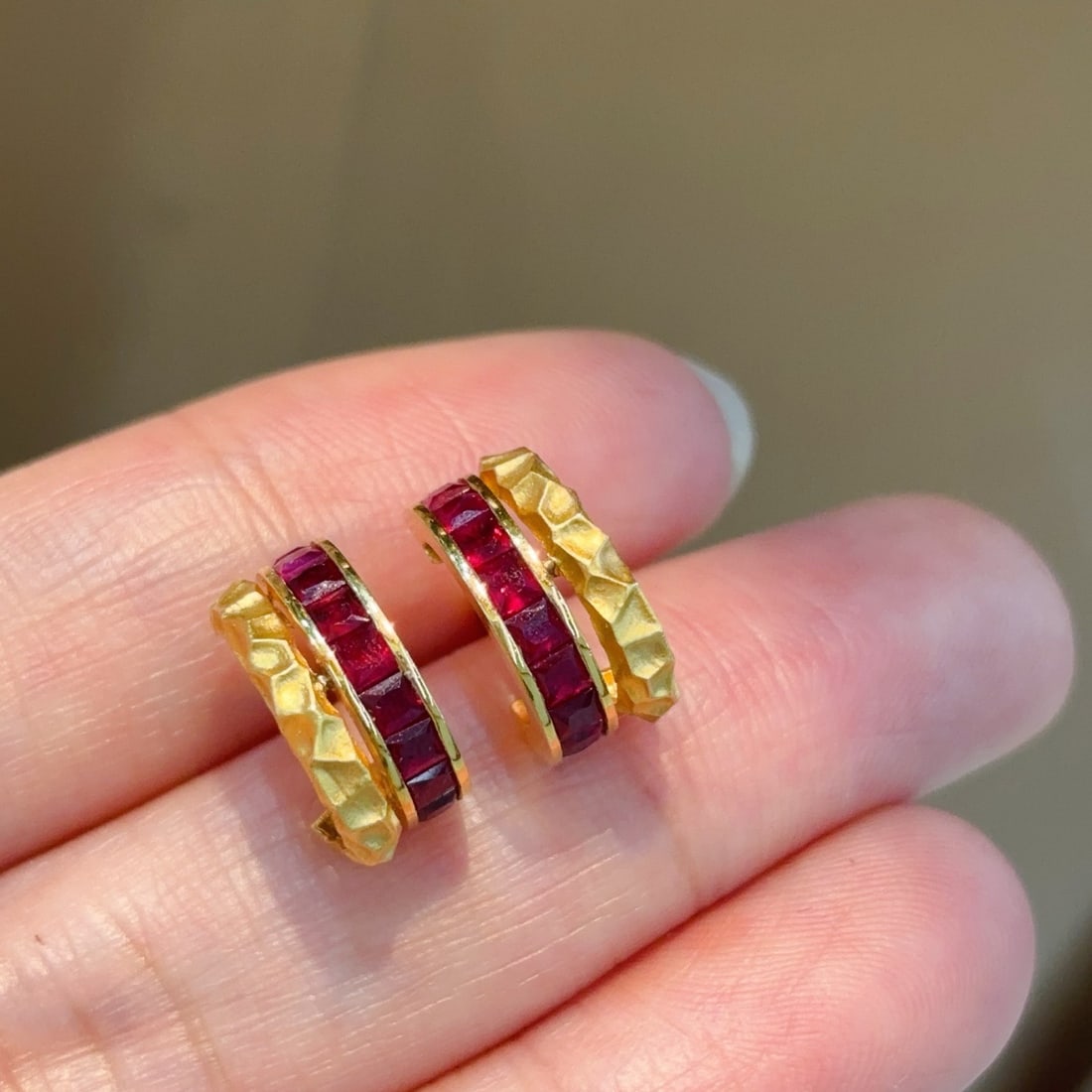 14k Gold 2 Ct Natural Ruby Earrings - 2
