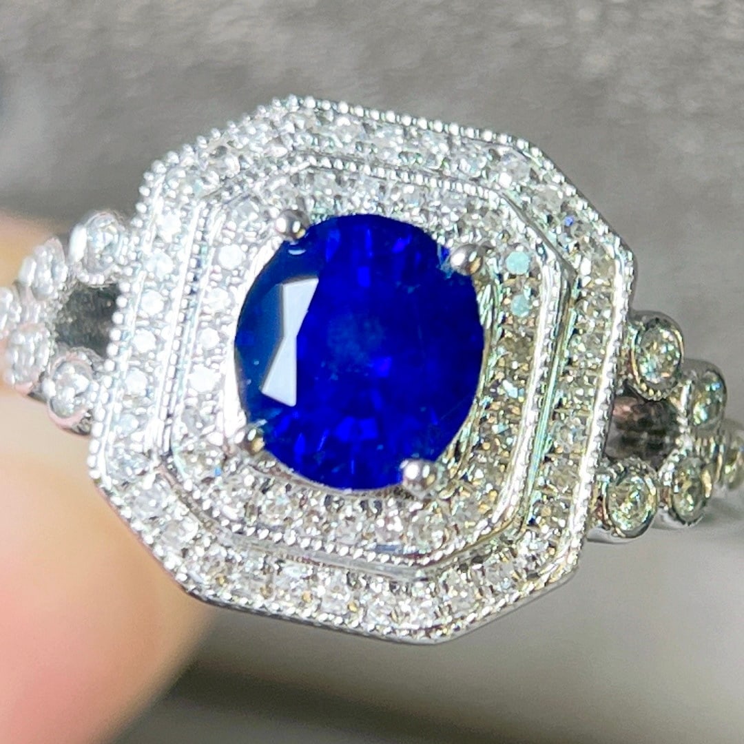 14k Gold 1.29 Ctw Vivid Blue Natural Sapphire & Diamond Ring - 5