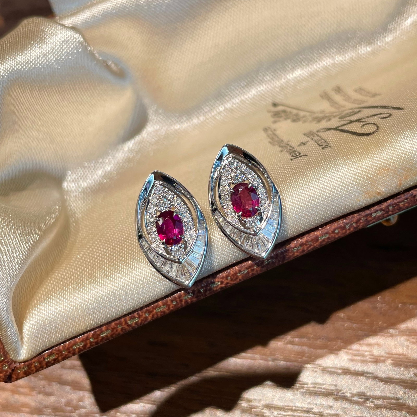 14k Gold 0.62 Ct Natural Ruby & Diamond Earrings - 2