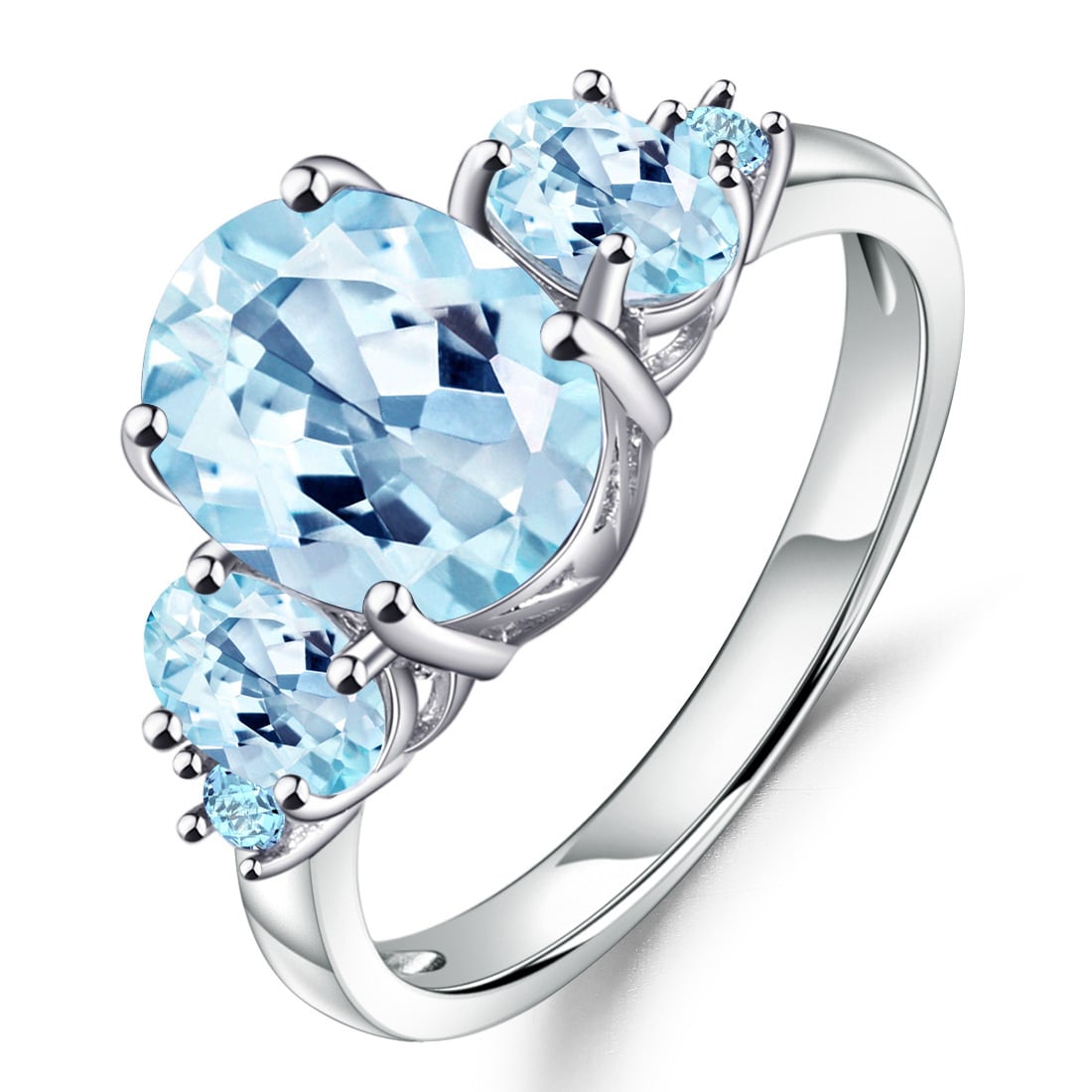 925 Sterling Silver 4.67 Ctw Natural Topaz & Topaz Ring: Ref:260821001 // gold content:925 sterling silver // ring size:7. 25us // // main gemstone:topaz // number of stones:1 // shape:oval // carat weight:3. 47ct // color:blue // treatment:natural // //