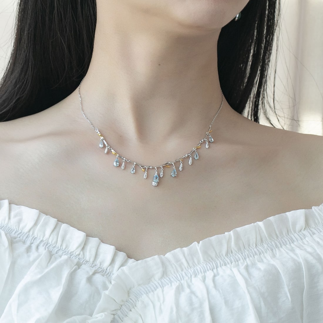 925 Sterling Silver Natural Topaz & Cubic Zirconia Necklace - 2