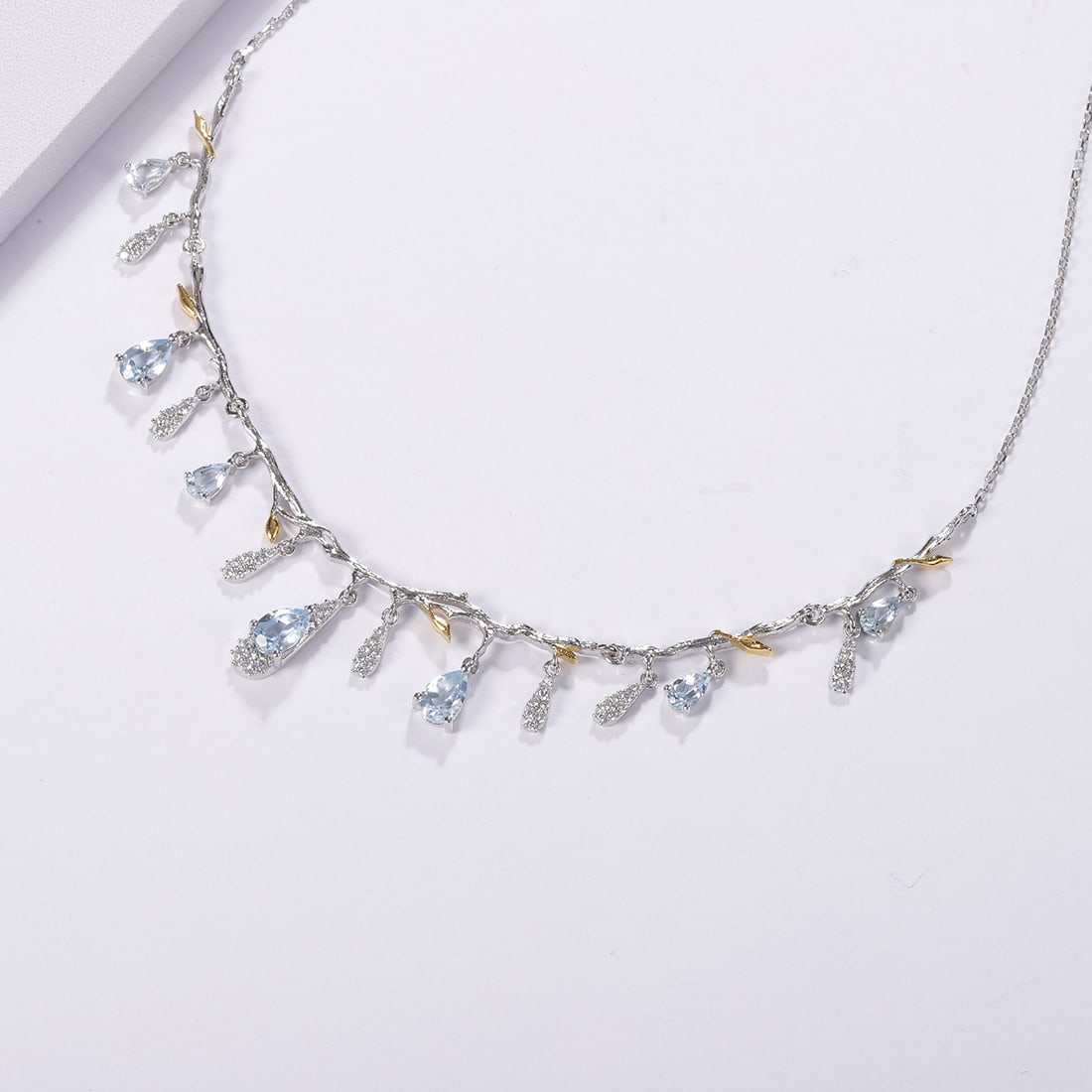 925 Sterling Silver Natural Topaz & Cubic Zirconia Necklace - 3