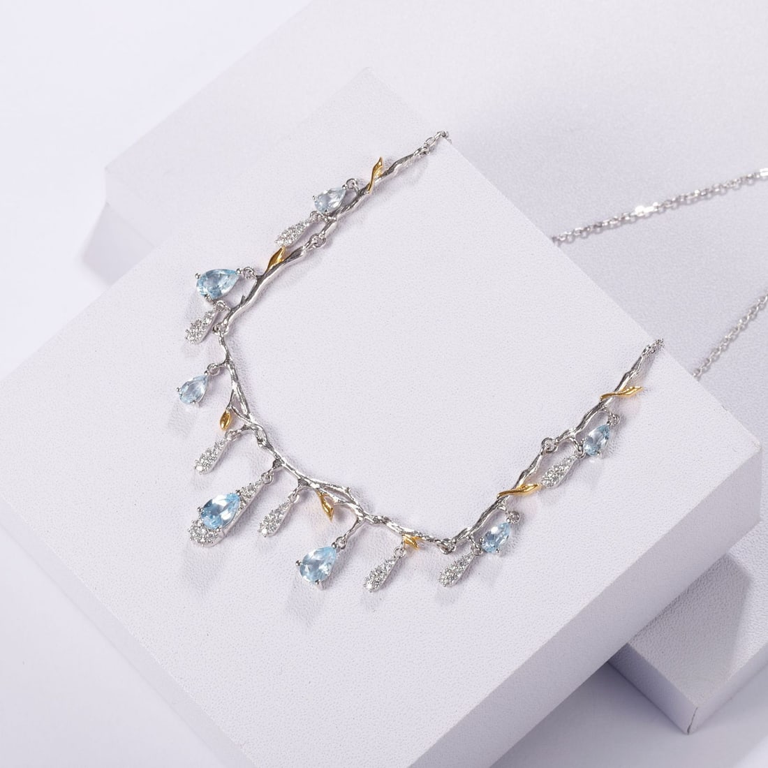 925 Sterling Silver Natural Topaz & Cubic Zirconia Necklace - 4