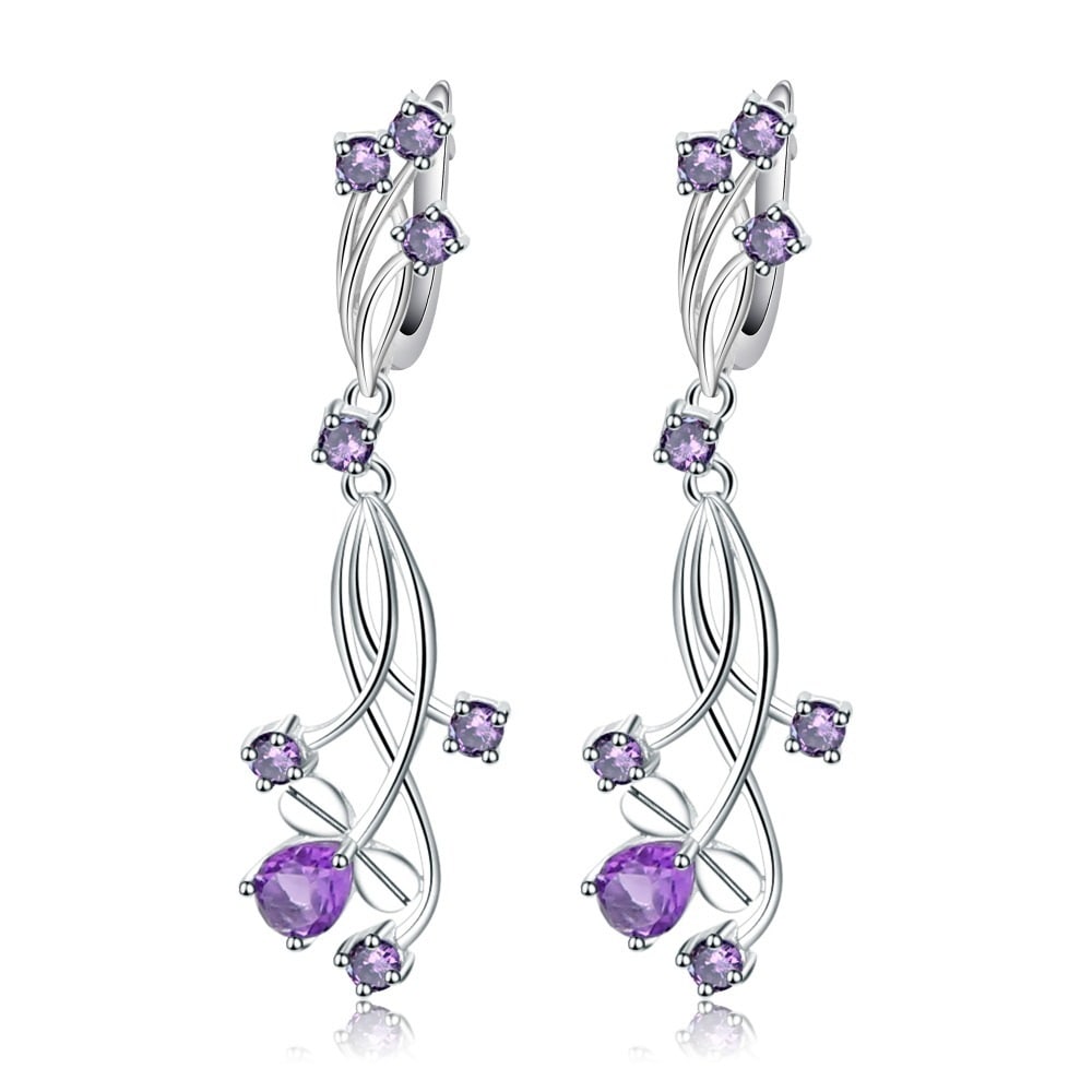 925 Sterling Silver 2.94 Ctw Natural Amethyst & Amethyst Earrings