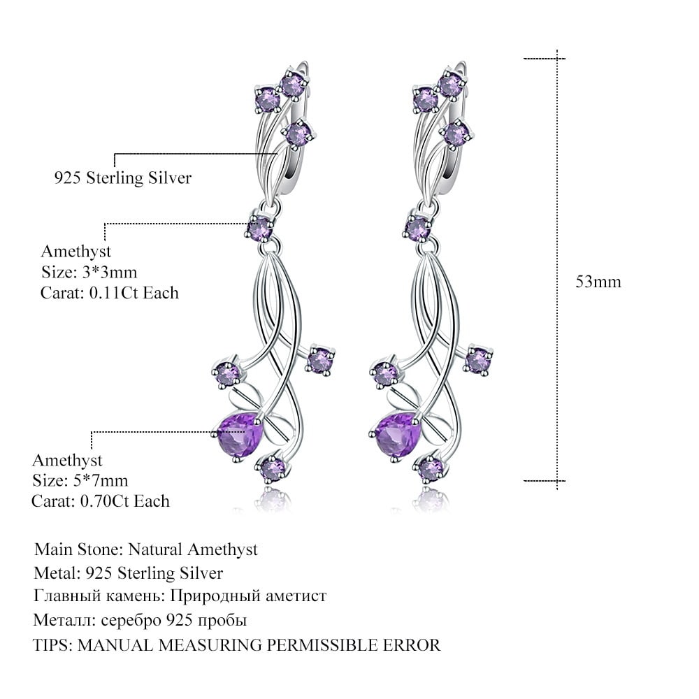 925 Sterling Silver 2.94 Ctw Natural Amethyst & Amethyst Earrings - 2