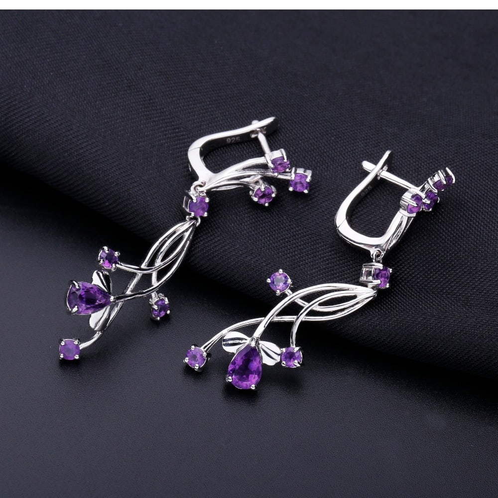 925 Sterling Silver 2.94 Ctw Natural Amethyst & Amethyst Earrings - 3