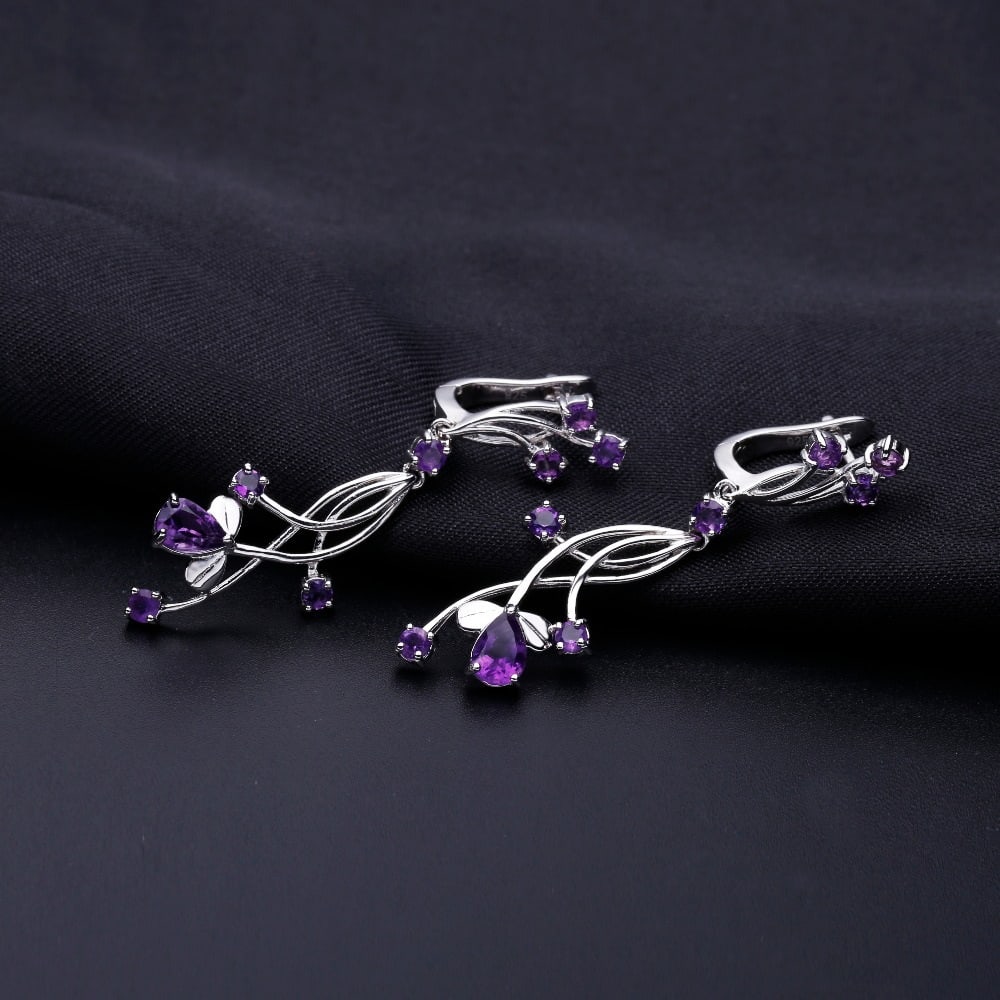 925 Sterling Silver 2.94 Ctw Natural Amethyst & Amethyst Earrings - 4