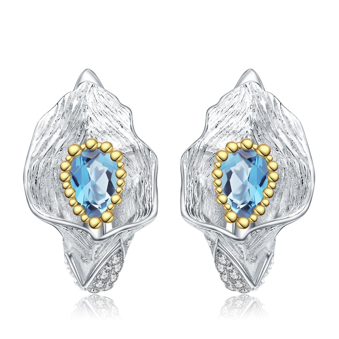 925 Sterling Silver 1.68 Ct Natural Topaz & Cubic Zirconia Earrings: Ref:260821004 // gold content:925 sterling silver // main gemstone:topaz // number of stones:2 // shape:pear // carat weight:1. 68ct // color:blue // treatment:natural // // adjacent gemstone 2 :