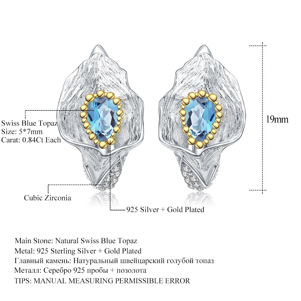 925 Sterling Silver 1.68 Ct Natural Topaz & Cubic Zirconia Earrings - 4