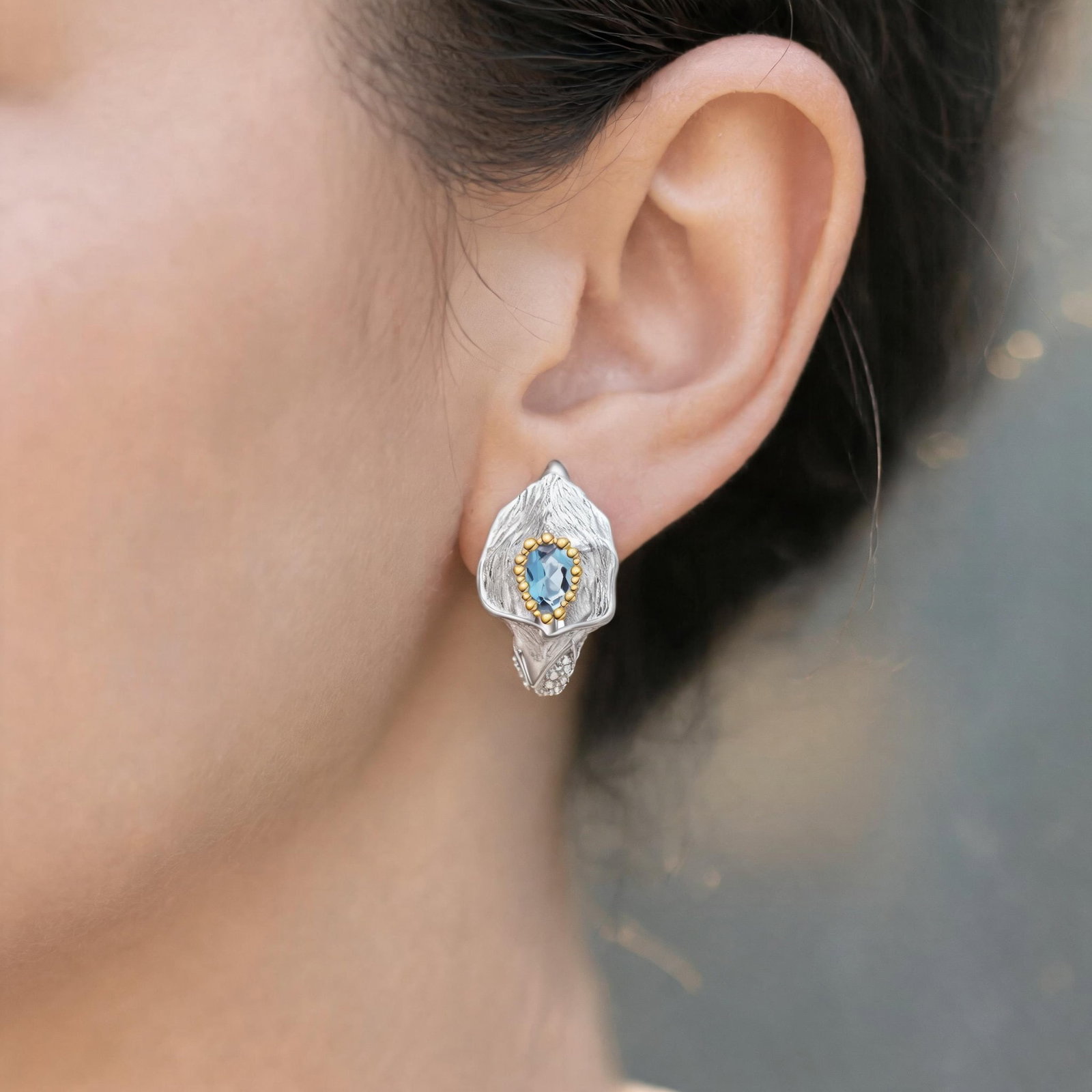 925 Sterling Silver 1.68 Ct Natural Topaz & Cubic Zirconia Earrings - 5