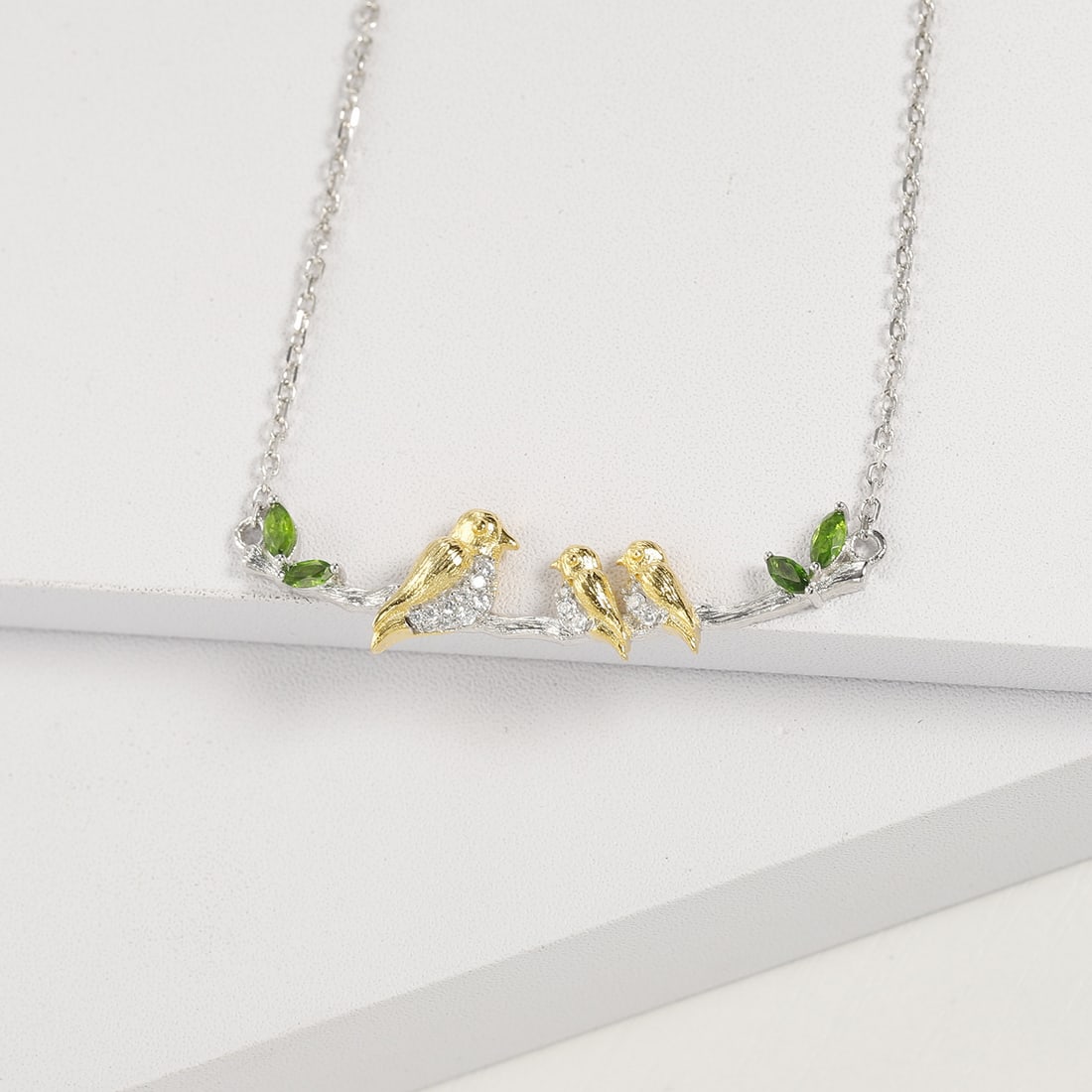 925 Sterling Silver Natural Chrome Diopside & Cubic Zirconia Necklace - 3