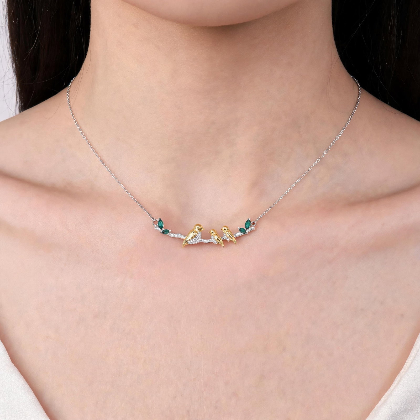 925 Sterling Silver Natural Chrome Diopside & Cubic Zirconia Necklace - 5