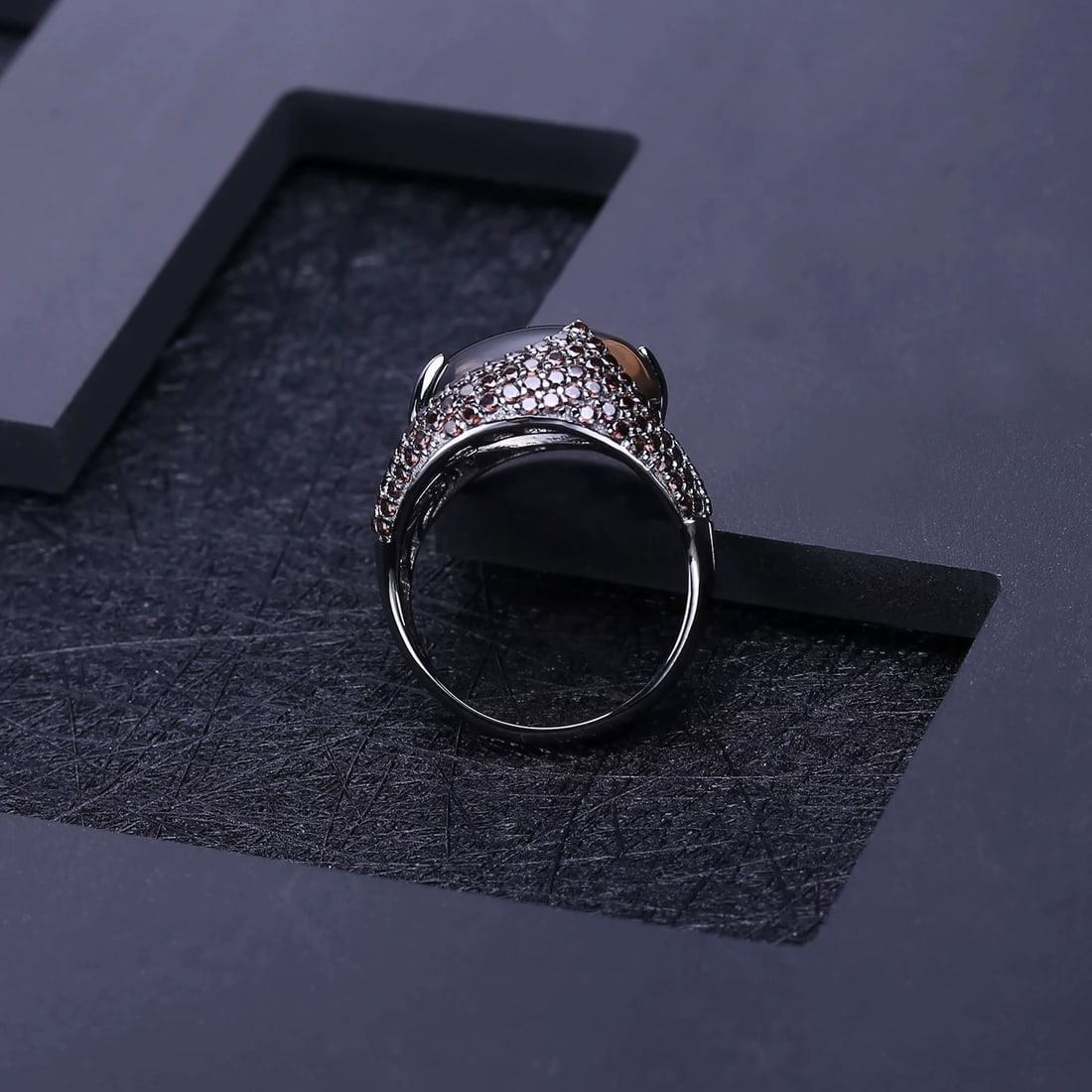925 Sterling Silver Natural Smoky?Quartz & Smoky Cubic Zirconia Ring - 5