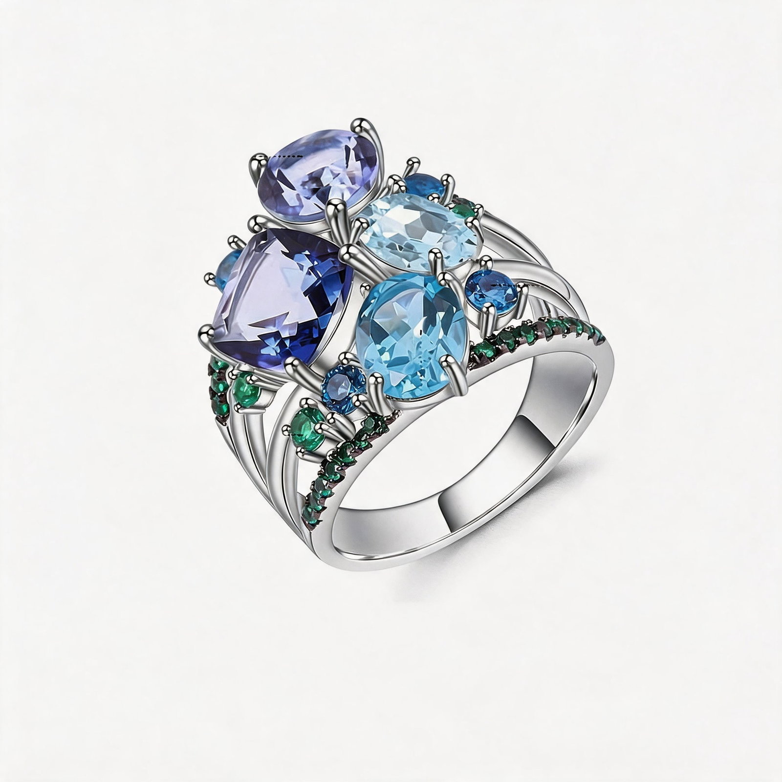 925 Sterling Silver Natural Mystic Quartz & Topaz & Nano Sapphire & Nano Emerald Ring: Ref:260821008 // gold content:925 sterling silver // ring size:7. 25us // // main gemstone:mystic quartz // number of stones:2 // shape:multiple // carat weight:0. 50ct // color:blue //
