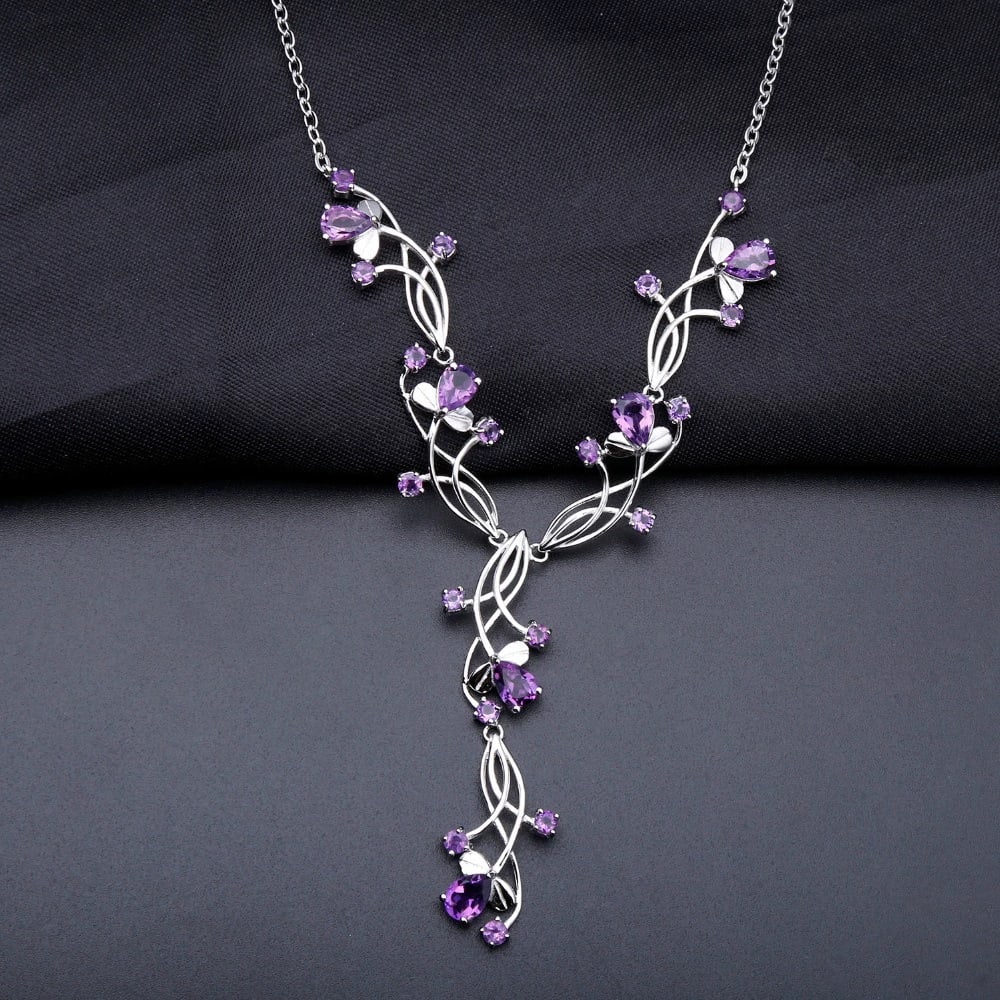 925 Sterling Silver 6.18 Ctw Natural Amethyst & Amethyst Necklace (1 of 2)