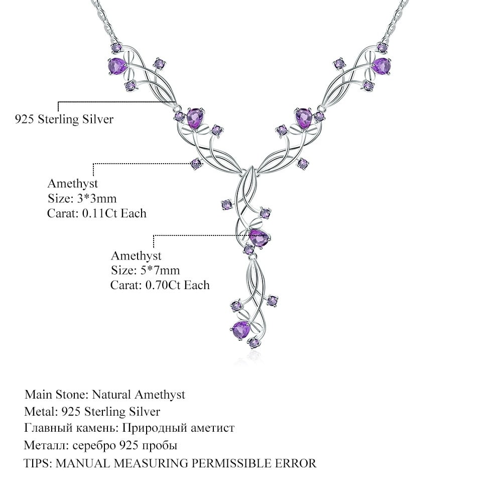 925 Sterling Silver 6.18 Ctw Natural Amethyst & Amethyst Necklace - 2