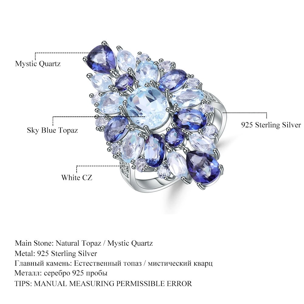 925 Sterling Silver Natural Topaz & Mystic Quartz & Cubic Zirconia Ring - 2