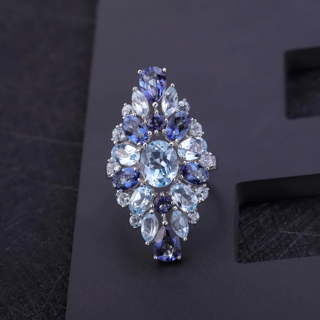 925 Sterling Silver Natural Topaz & Mystic Quartz & Cubic Zirconia Ring - 3