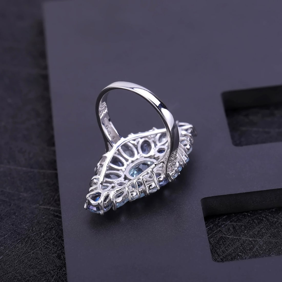 925 Sterling Silver Natural Topaz & Mystic Quartz & Cubic Zirconia Ring - 4