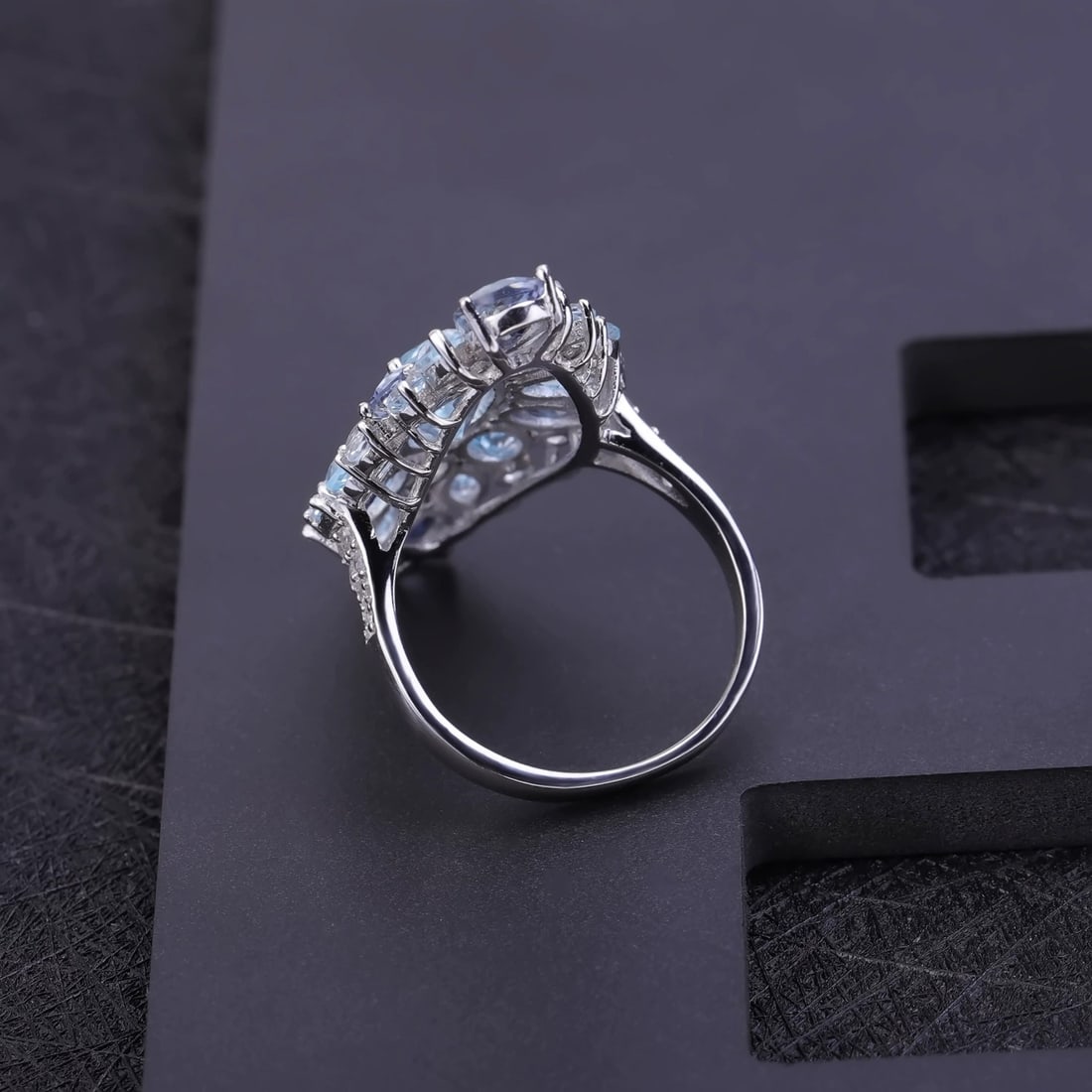925 Sterling Silver Natural Topaz & Mystic Quartz & Cubic Zirconia Ring - 5