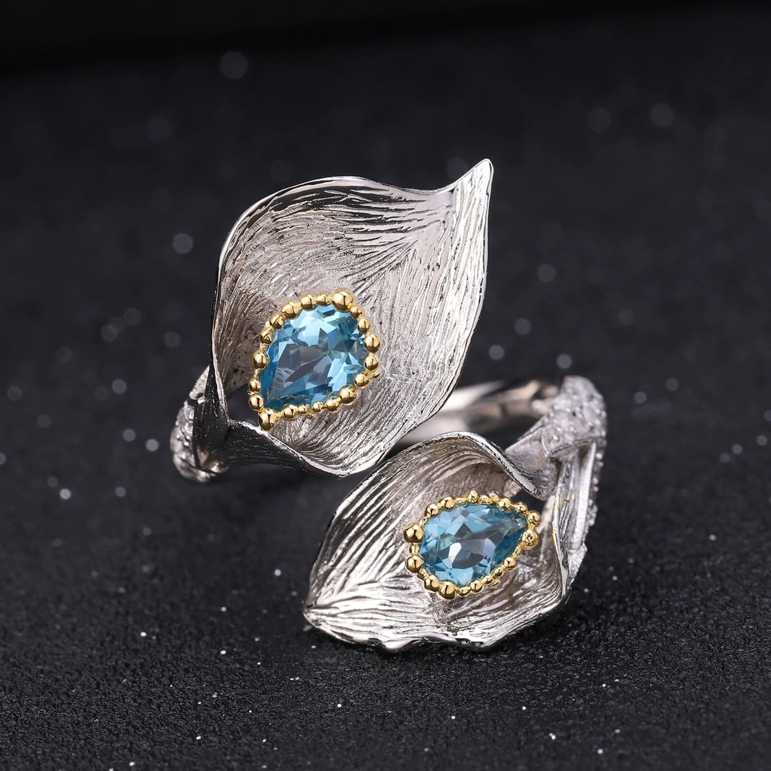 925 Sterling Silver 1.33 Ct Natural Topaz & Cubic Zirconia Ring - 4
