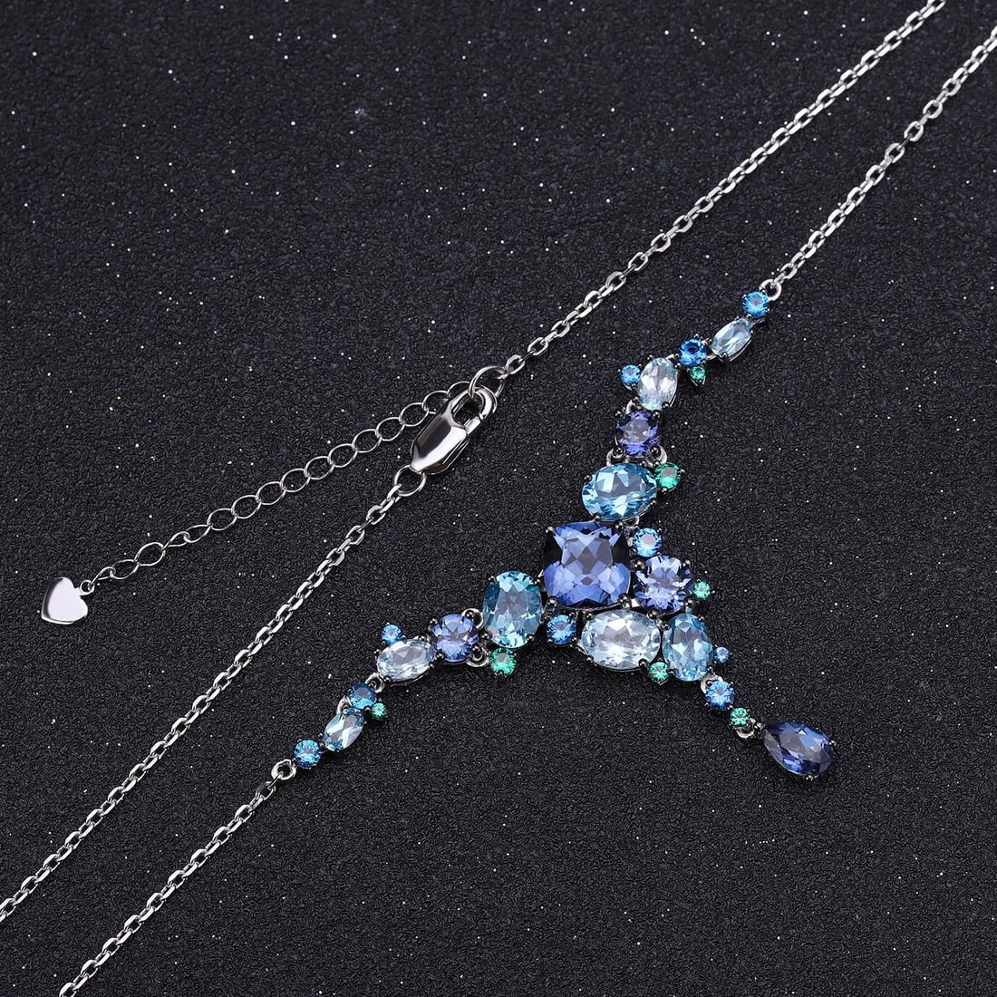 925 Sterling Silver Natural Mystic Quartz & Topaz & Nano Sapphire & Nano Emerald Necklace - 3