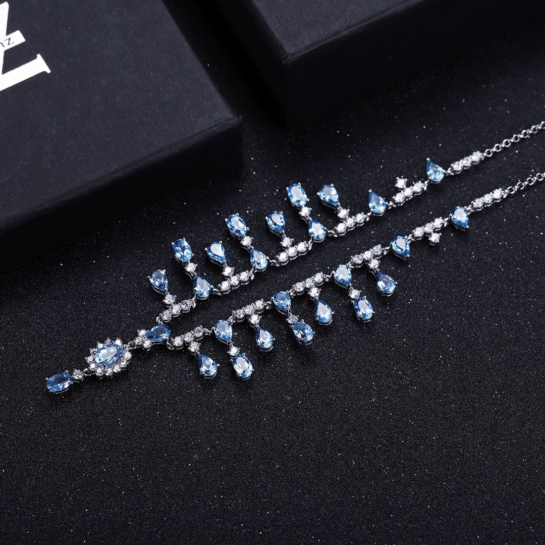 925 Sterling Silver Natural Topaz & Cubic Zirconia Necklace - 4