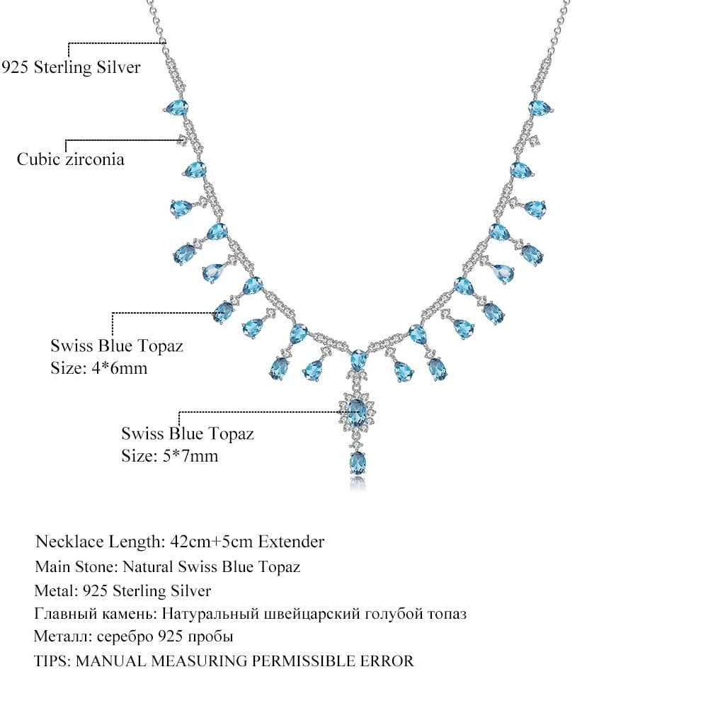 925 Sterling Silver Natural Topaz & Cubic Zirconia Necklace - 5