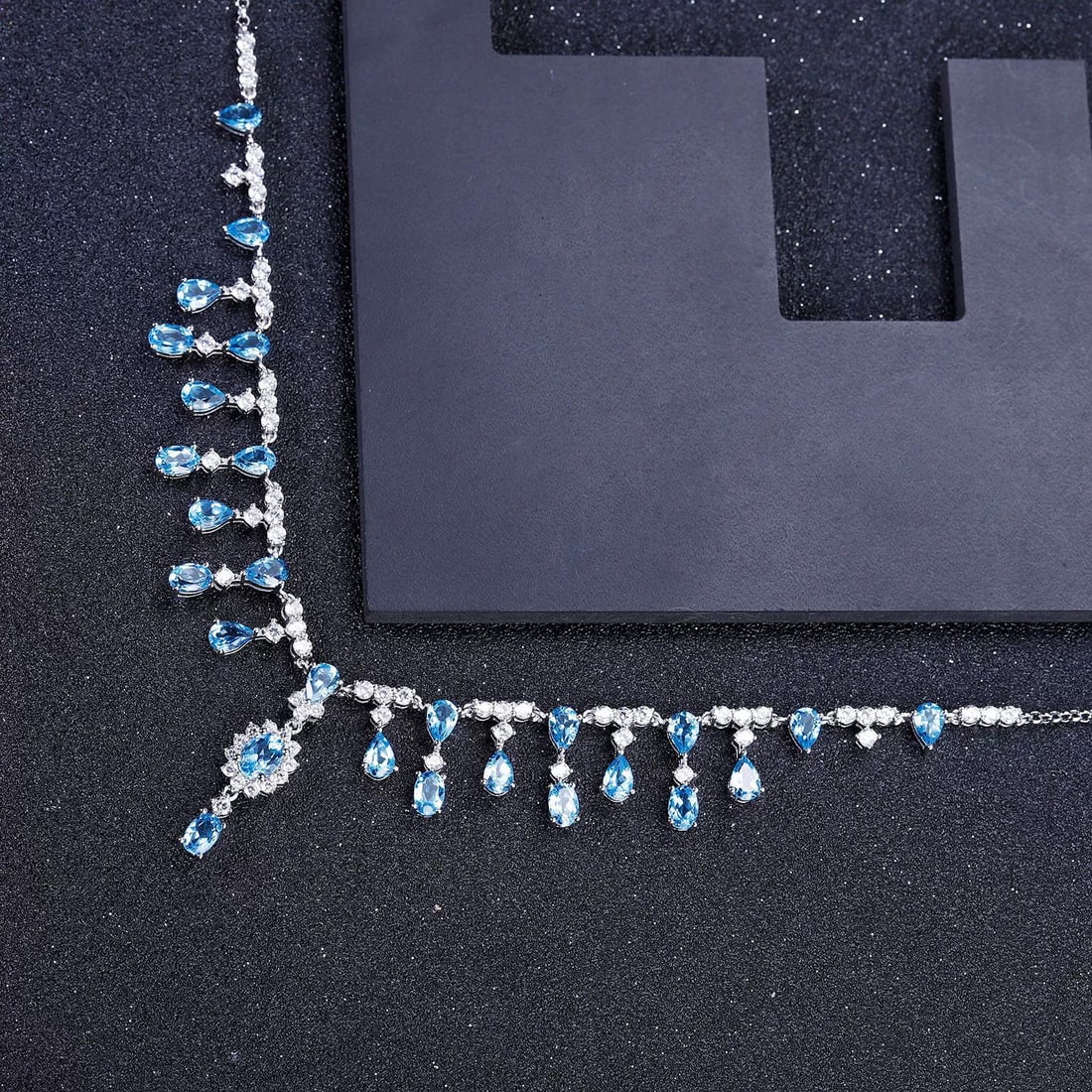 925 Sterling Silver Natural Topaz & Cubic Zirconia Necklace - 6
