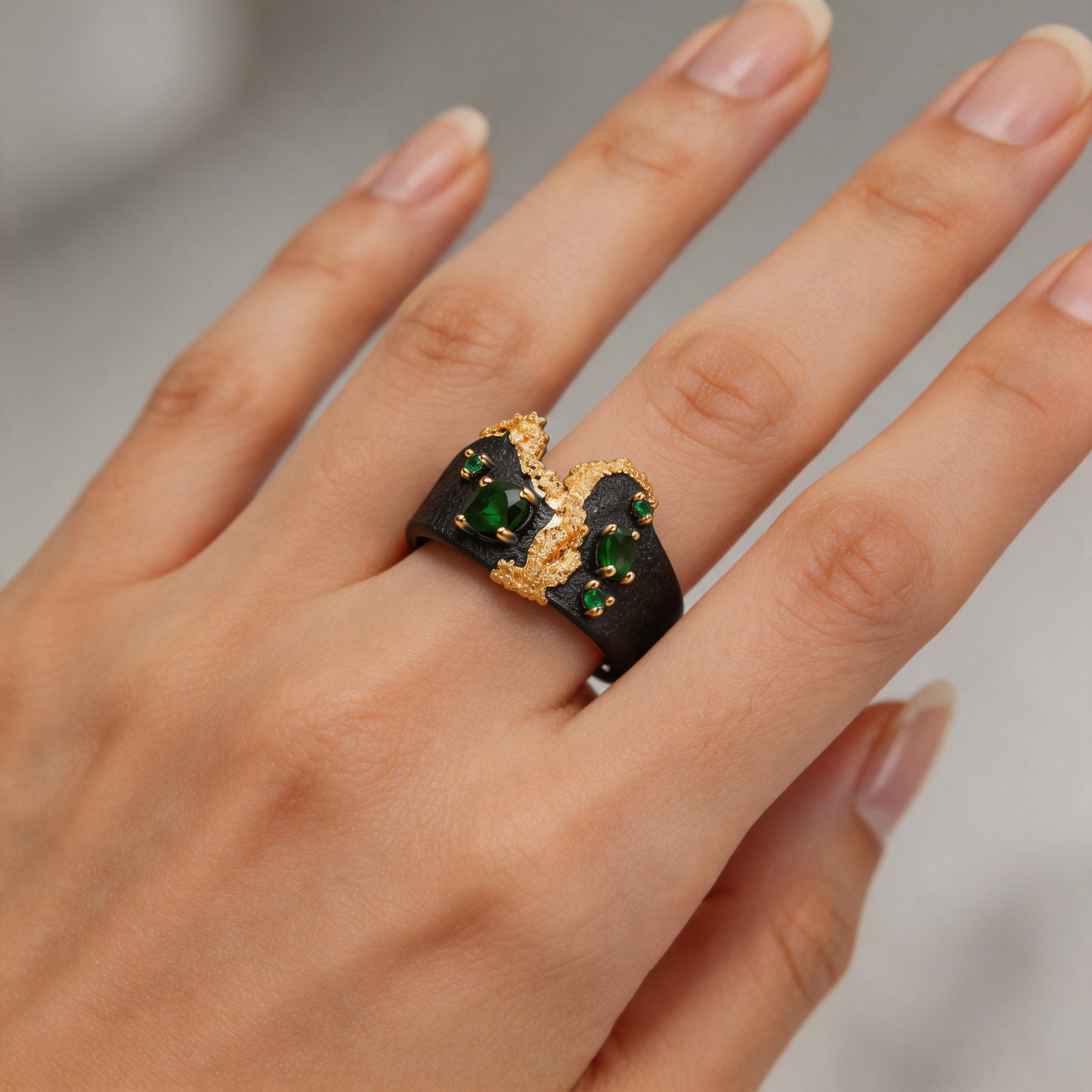 925 Sterling Silver Natural Peridot & Topaz & Synthetic Ruby & Amethyst Ring - 7