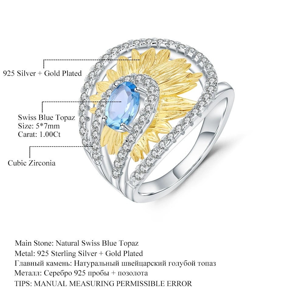 925 Sterling Silver 1.00 Ct Natural Topaz & Cubic Zirconia Ring - 2