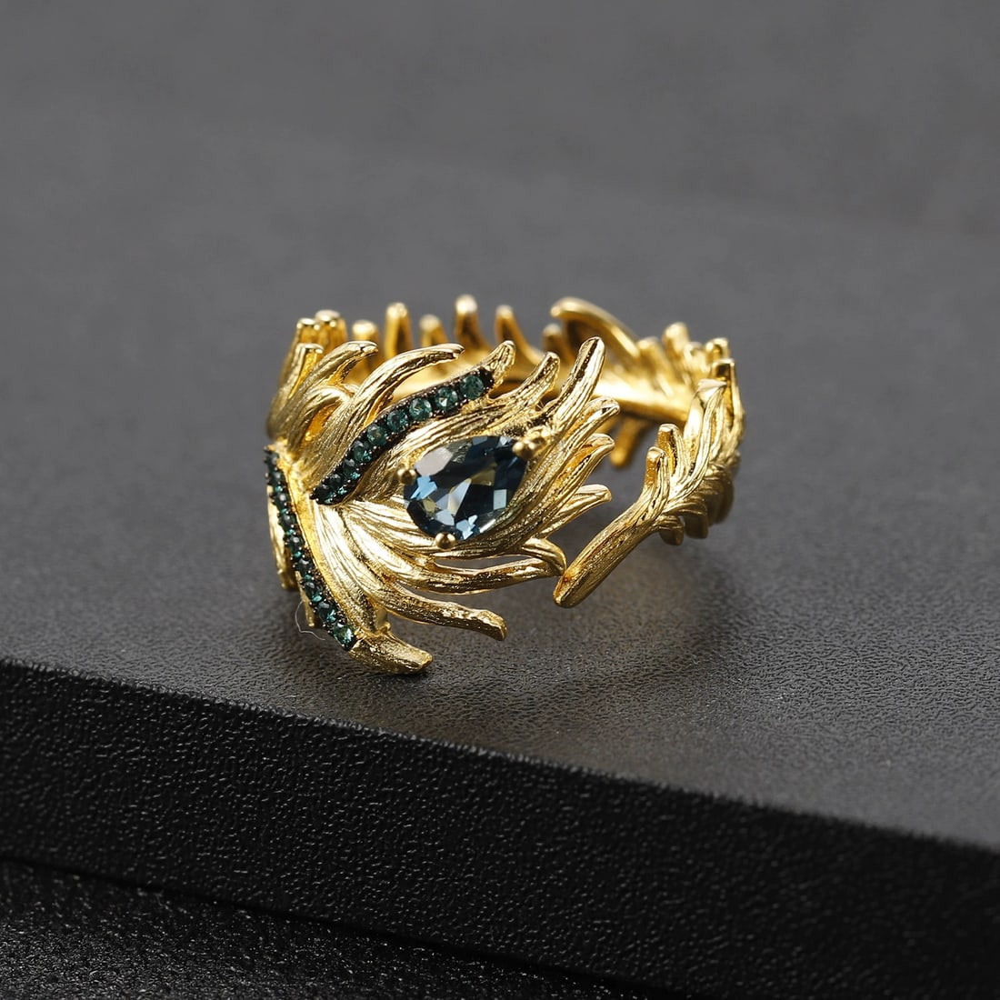 925 Sterling Silver Natural Topaz & Nano Emerald Ring - 4