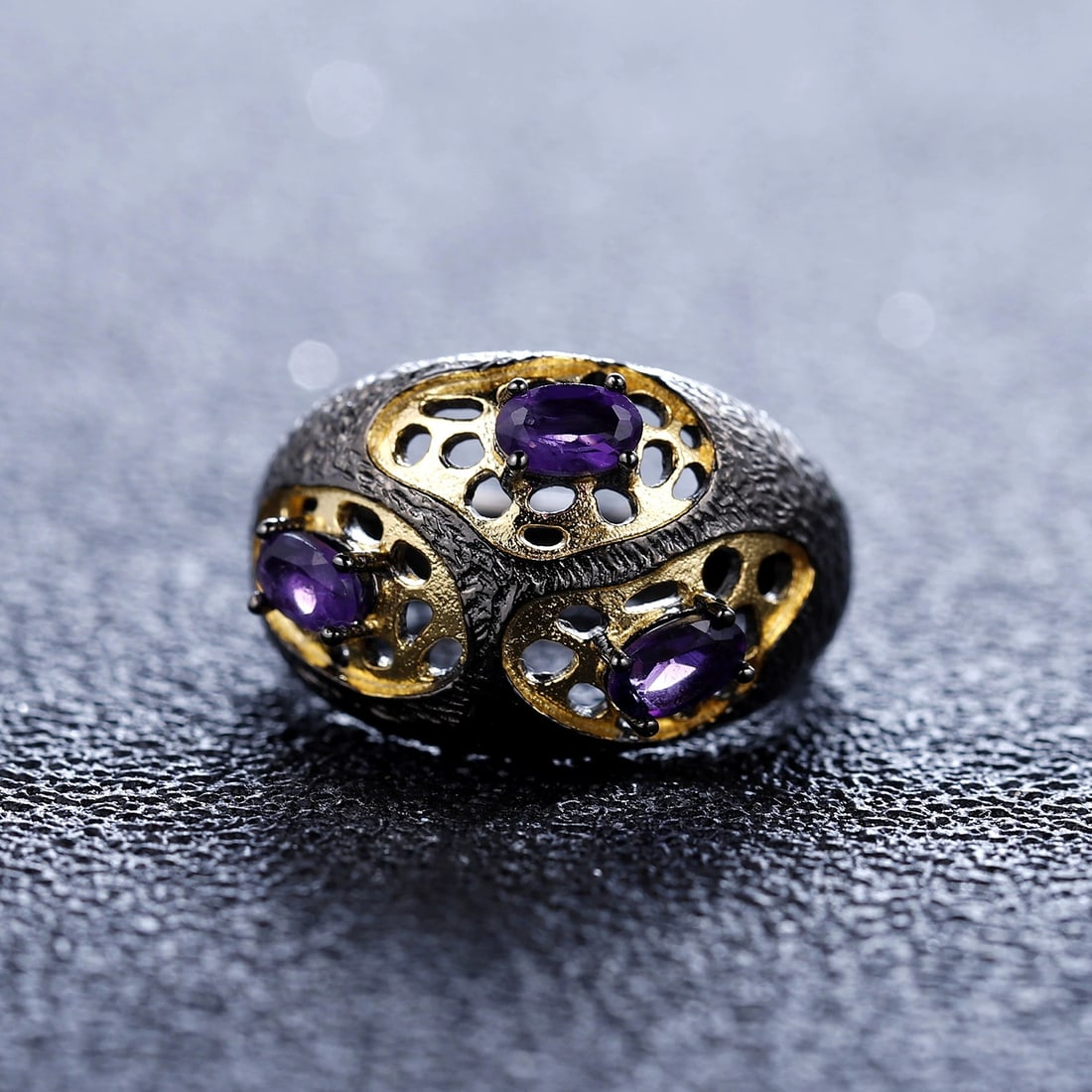 925 Sterling Silver Natural Amethyst Ring - 2