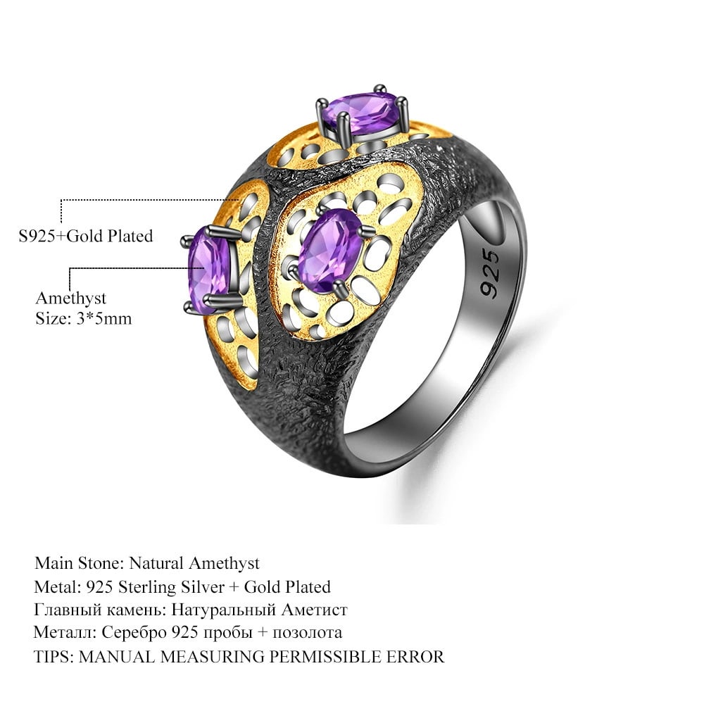 925 Sterling Silver Natural Amethyst Ring - 4