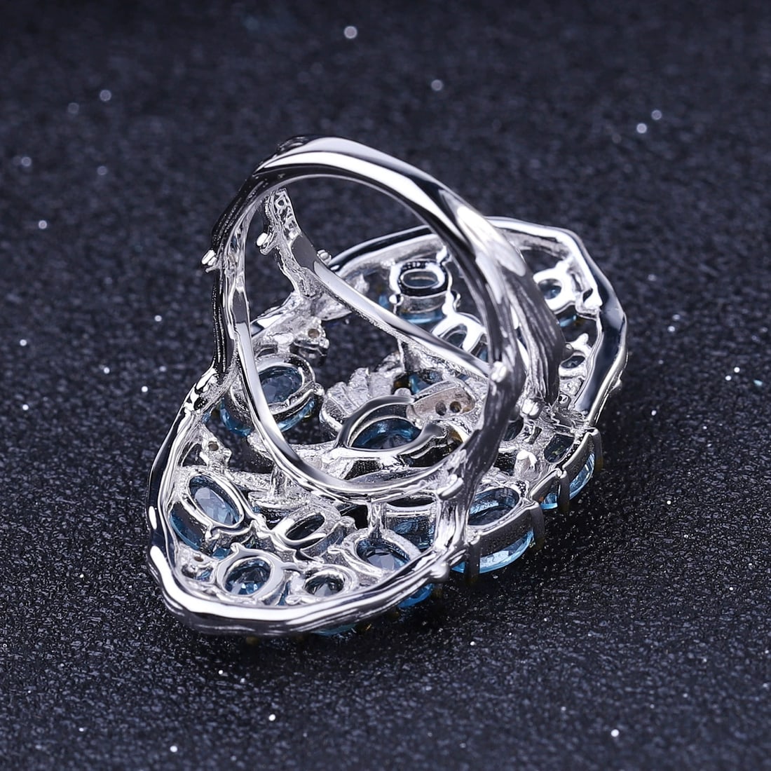925 Sterling Silver Natural Topaz & Nano Sapphire & Cubic Zirconia Ring - 4