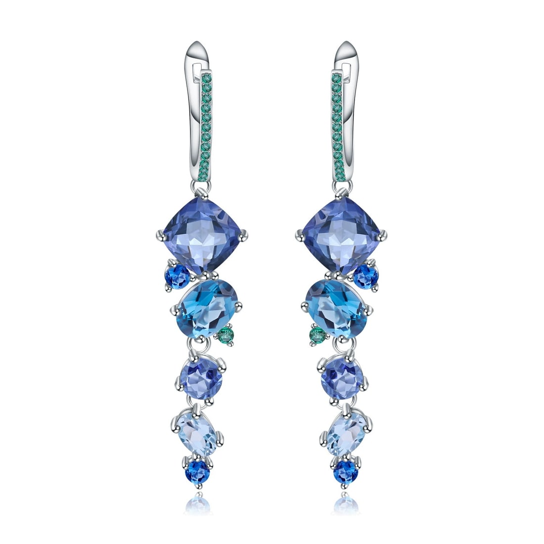 925 Sterling Silver Natural Mystic Quartz & Topaz & Nano Sapphire & Nano Emerald Earrings: Ref:260821024 // gold content:925 sterling silver // main gemstone:mystic quartz // shape:multiple // carat weight:0. 50ct // color:blue // treatment:natural // // adjacent gemstone 2 : topaz //