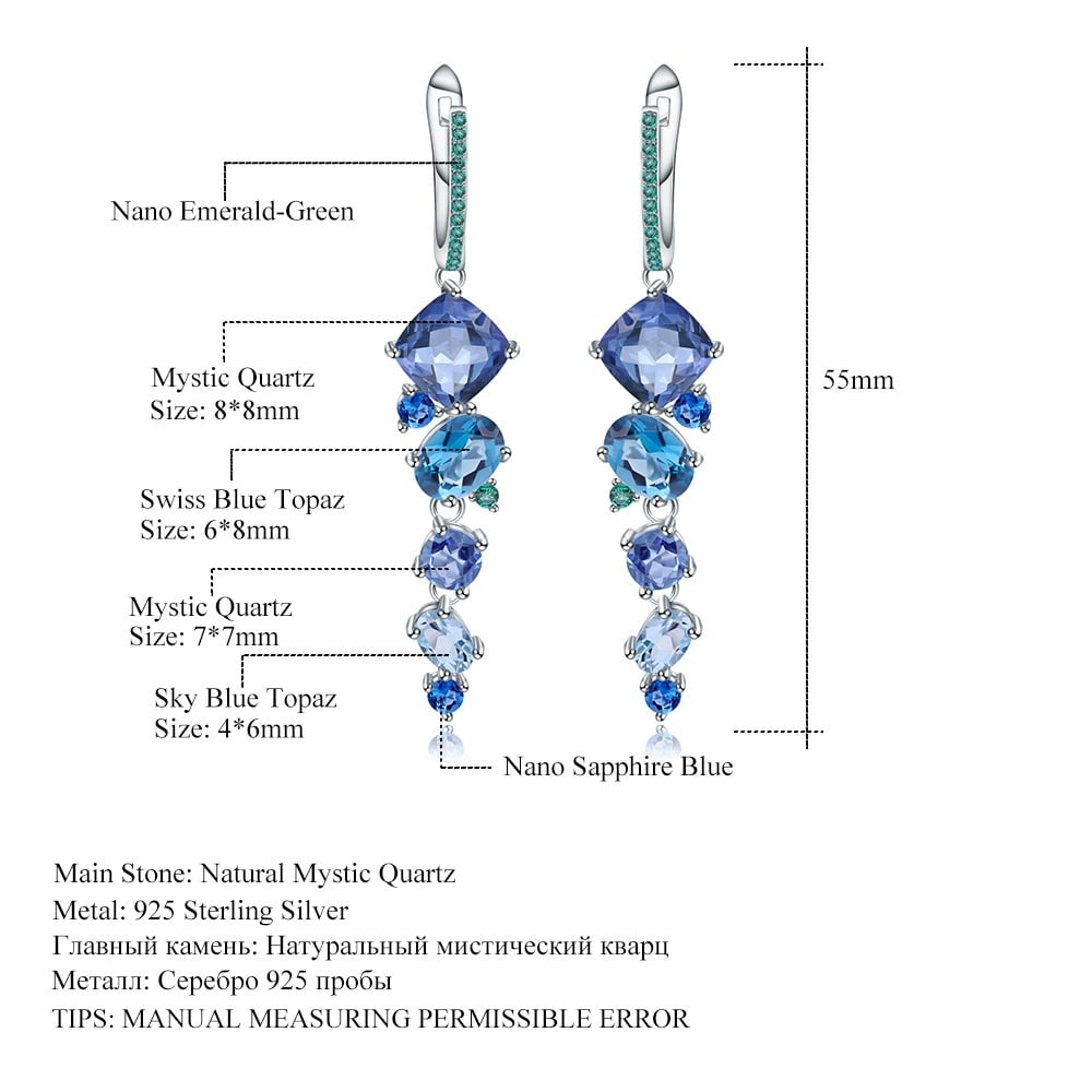 925 Sterling Silver Natural Mystic Quartz & Topaz & Nano Sapphire & Nano Emerald Earrings - 2