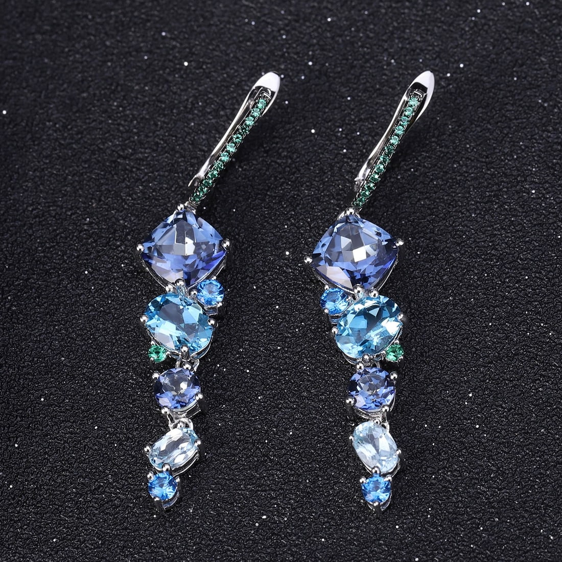 925 Sterling Silver Natural Mystic Quartz & Topaz & Nano Sapphire & Nano Emerald Earrings - 3
