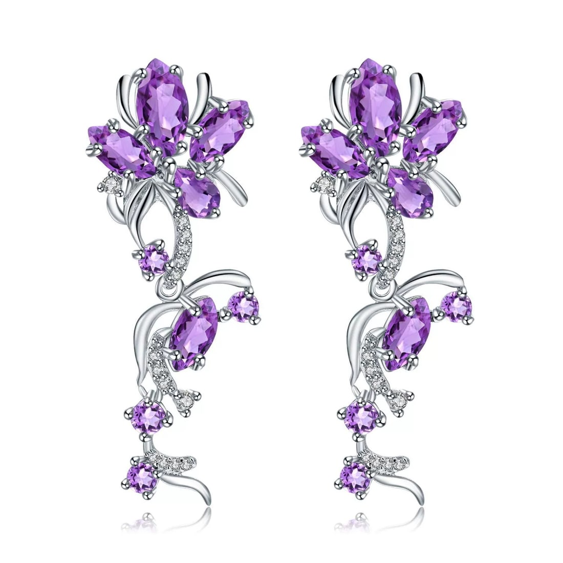 925 Sterling Silver Natural Amethyst & Cubic Zirconia Earrings (1 of 5)