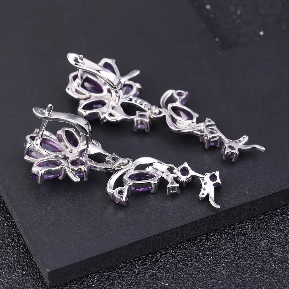 925 Sterling Silver Natural Amethyst & Cubic Zirconia Earrings - 5