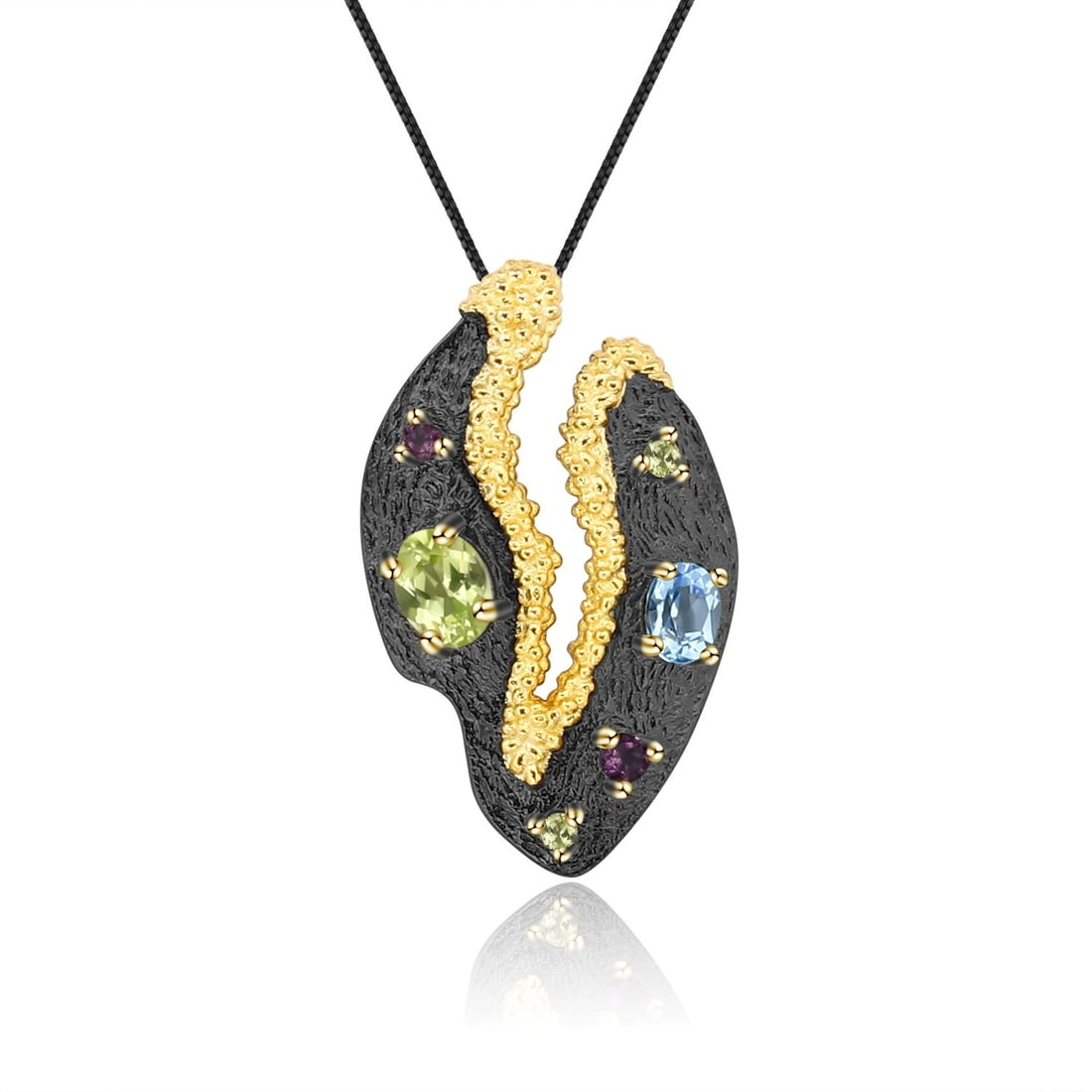 925 Sterling Silver Natural Peridot & Topaz & Nano Emerald & Amethyst Necklace: Ref:260821034 // gold content:925 sterling silver // main gemstone:peridot // shape:oval // carat weight:0. 50ct // color:green // treatment:natural // // adjacent gemstone 2 : topaz // shape:oval //