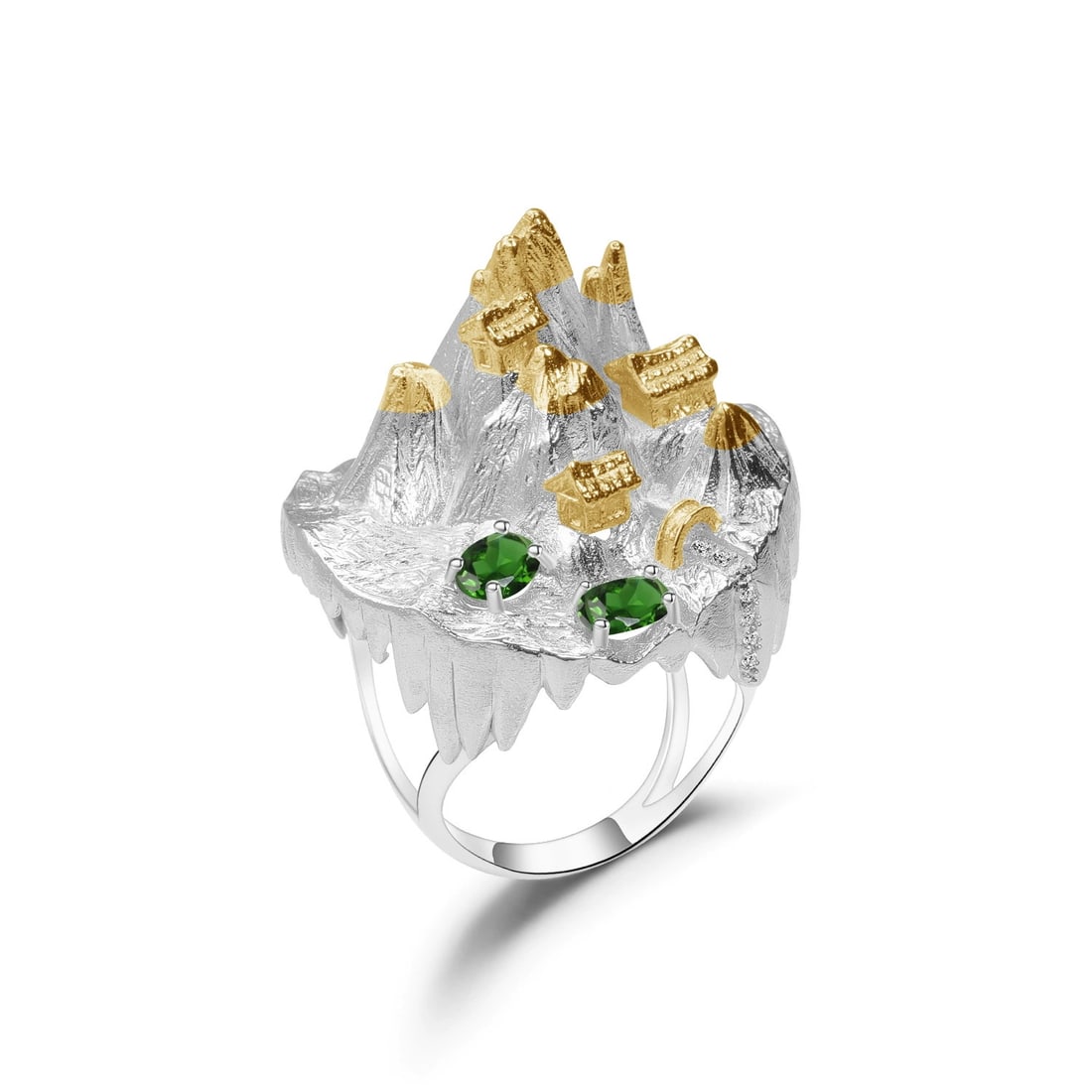925 Sterling Silver Natural Chrome Diopside & Cubic Zirconia Ring: Ref:260821035 // gold content:925 sterling silver // ring size:7. 25us // // main gemstone:chrome diopside // shape:oval // carat weight:0. 50ct // color:green // treatment:natural // // adjacent