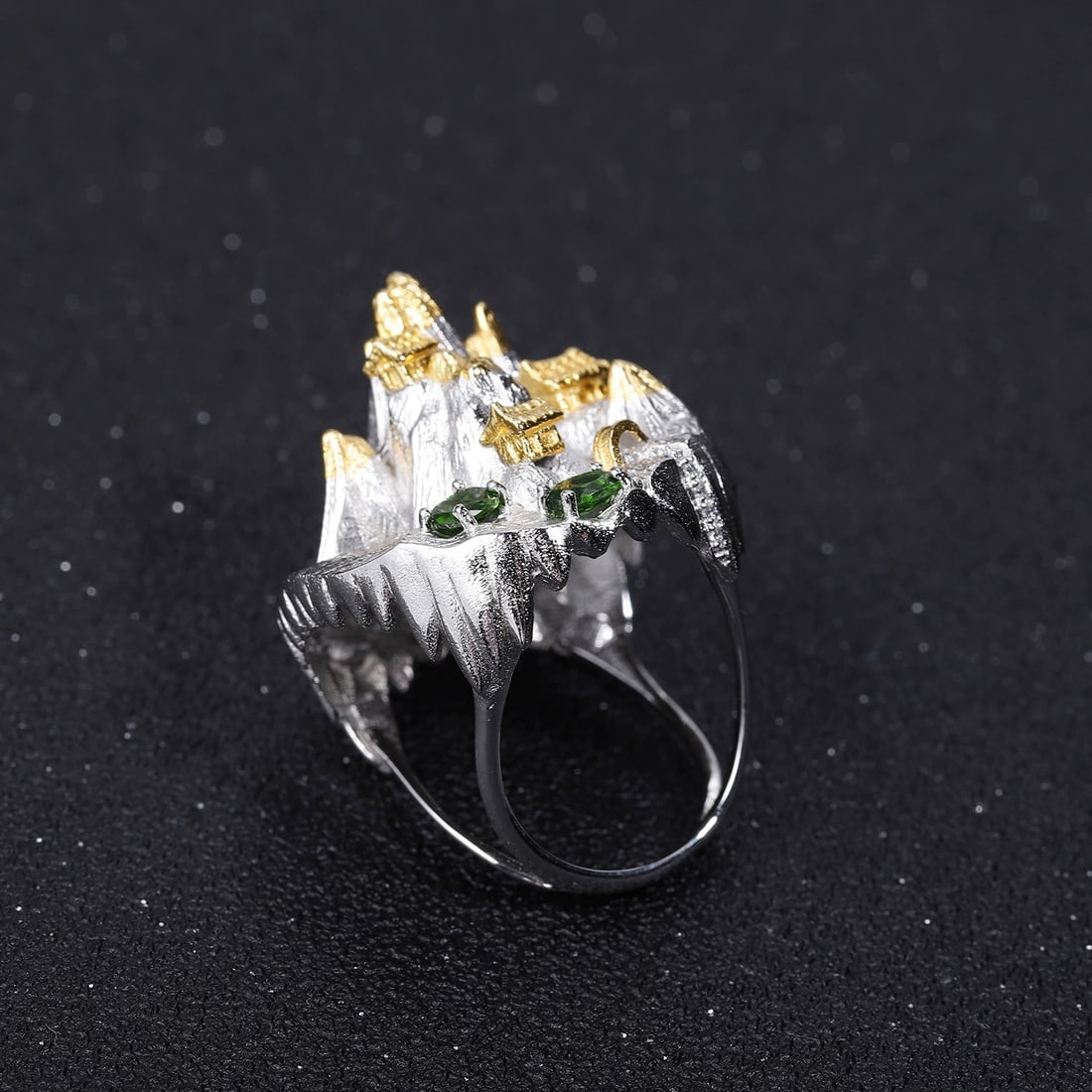 925 Sterling Silver Natural Chrome Diopside & Cubic Zirconia Ring - 5