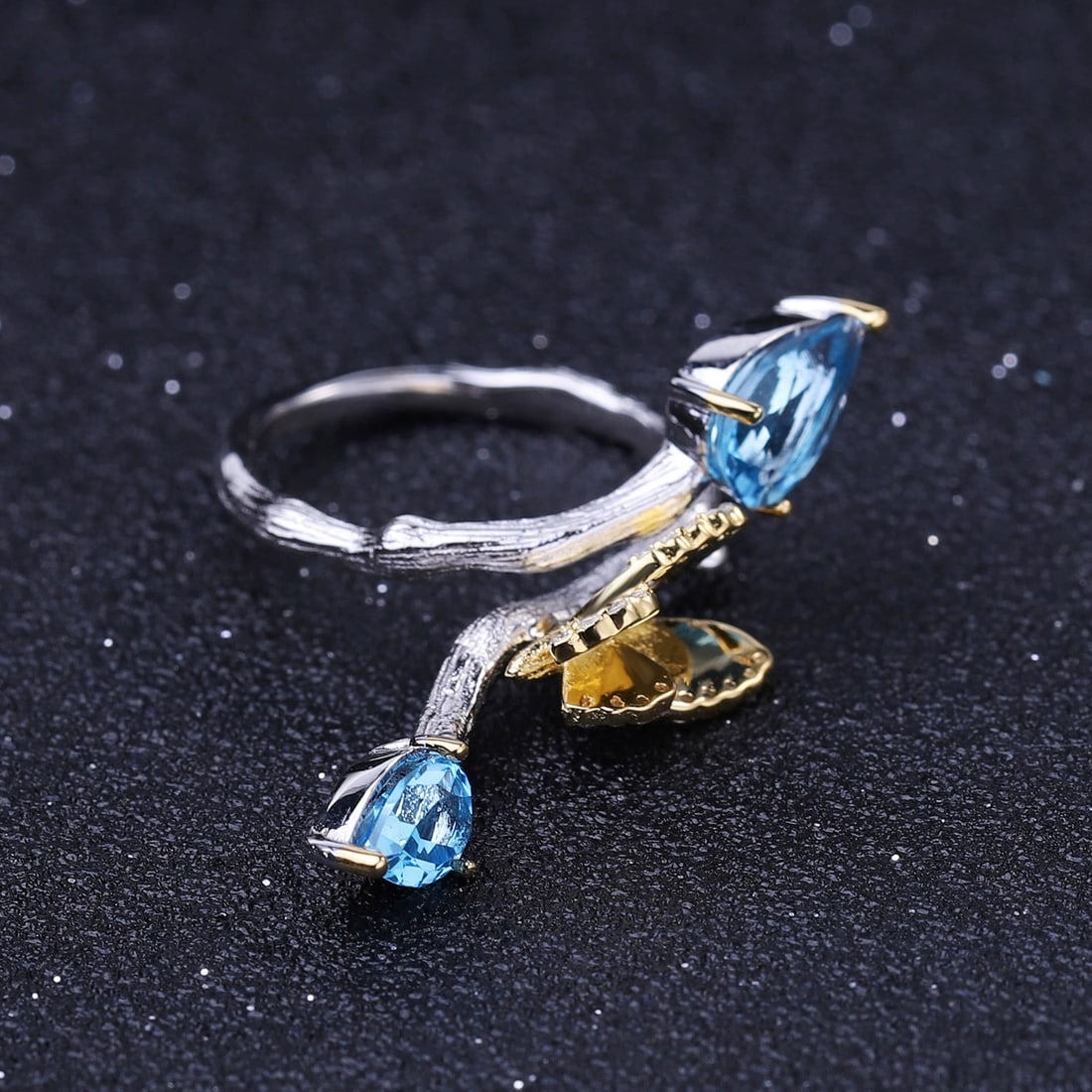 925 Sterling Silver 1.33 Ct Natural Topaz & Cubic Zirconia Ring - 2