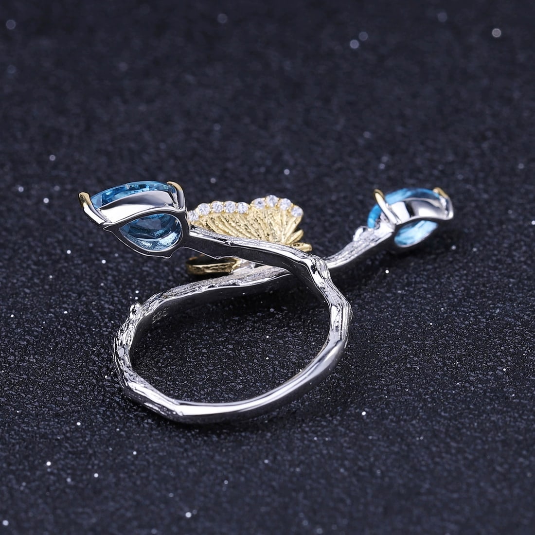 925 Sterling Silver 1.33 Ct Natural Topaz & Cubic Zirconia Ring - 3
