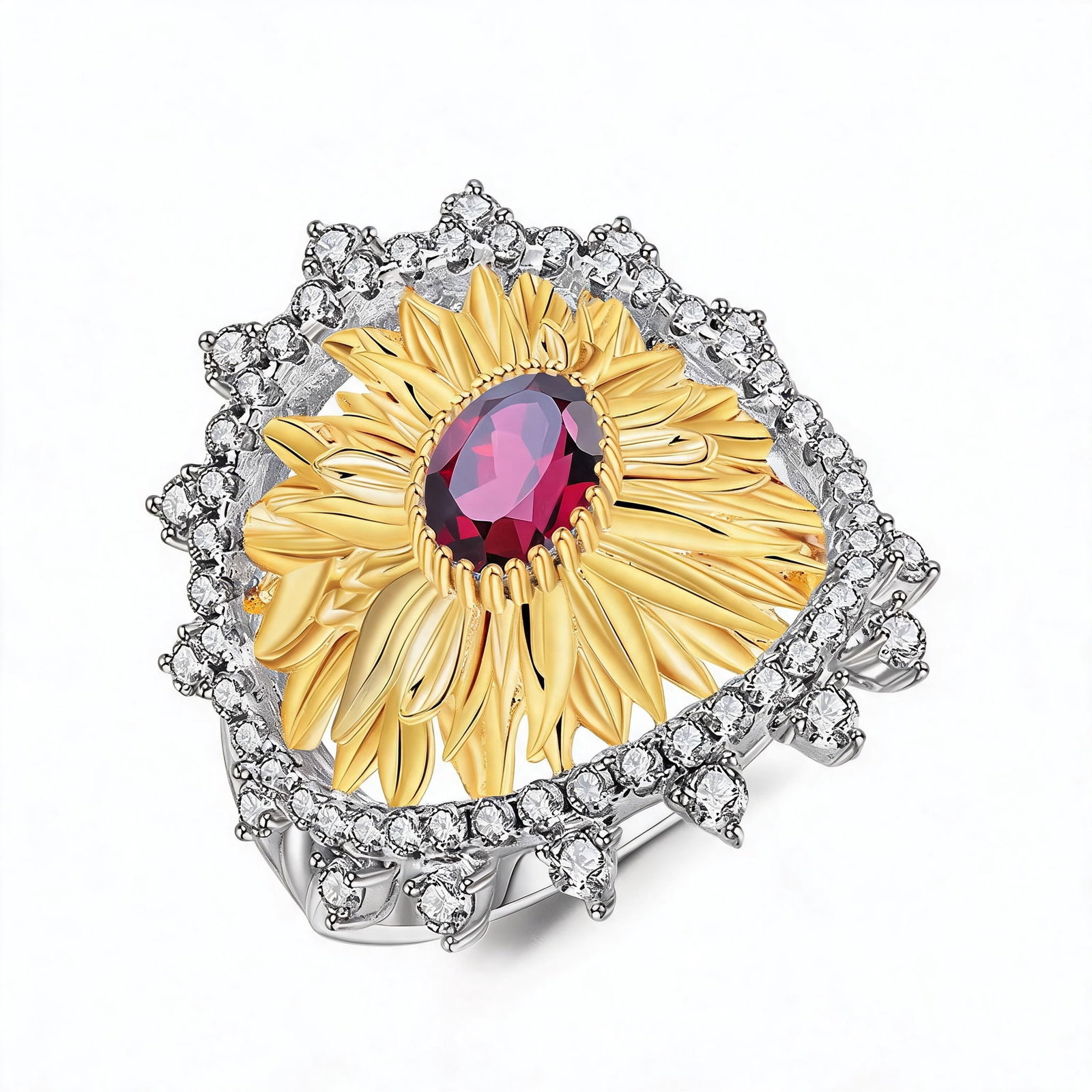 925 Sterling Silver 1.00 Ct Natural Rhodolite Garnet & Cubic Zirconia Ring: Ref:260821041 // gold content:925 sterling silver // ring size:7. 25us // // main gemstone:rhodolite garnet // shape:oval // carat weight:1. 00ct // color:red // treatment:natural // // adjacent
