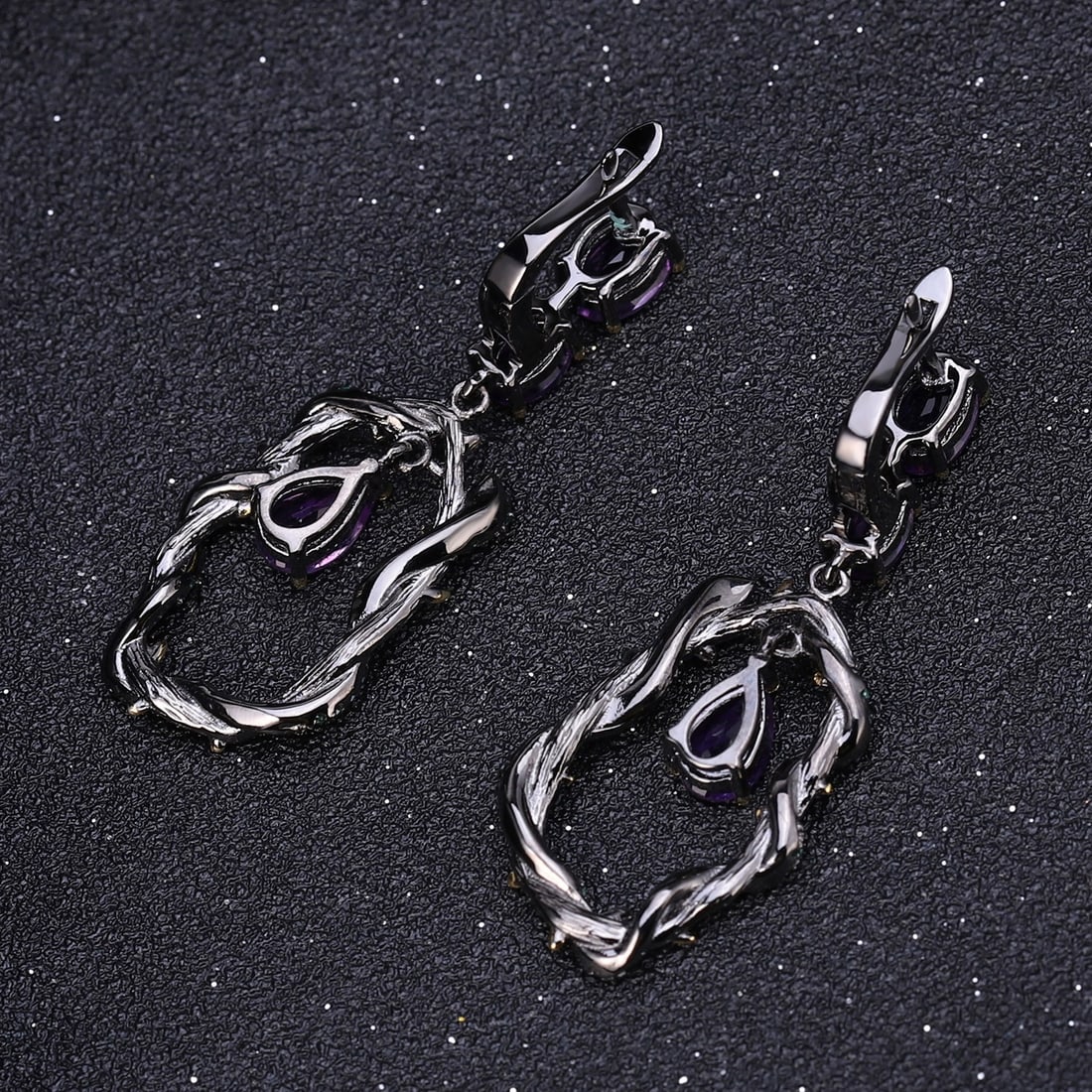 925 Sterling Silver Natural Amethyst & Nano Emerald Earrings - 3