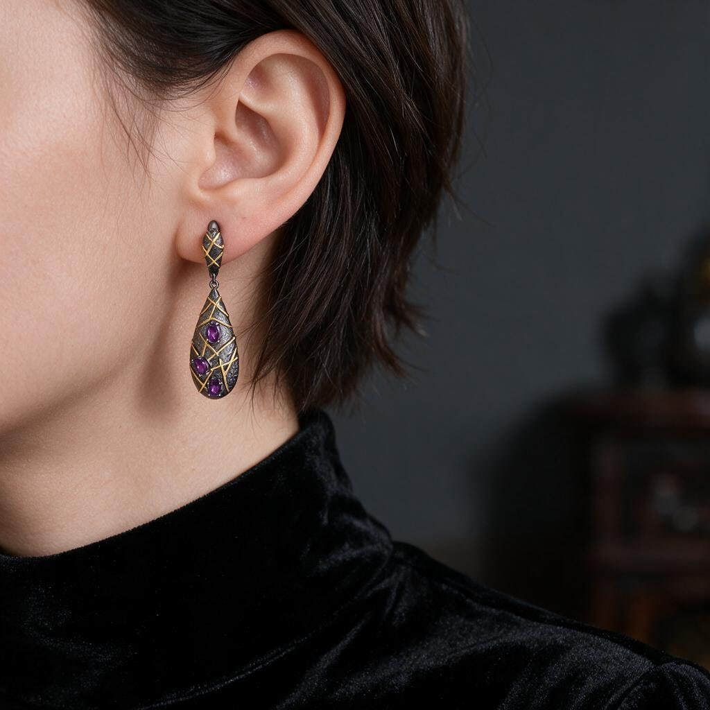 925 Sterling Silver Natural Amethyst Earrings - 4