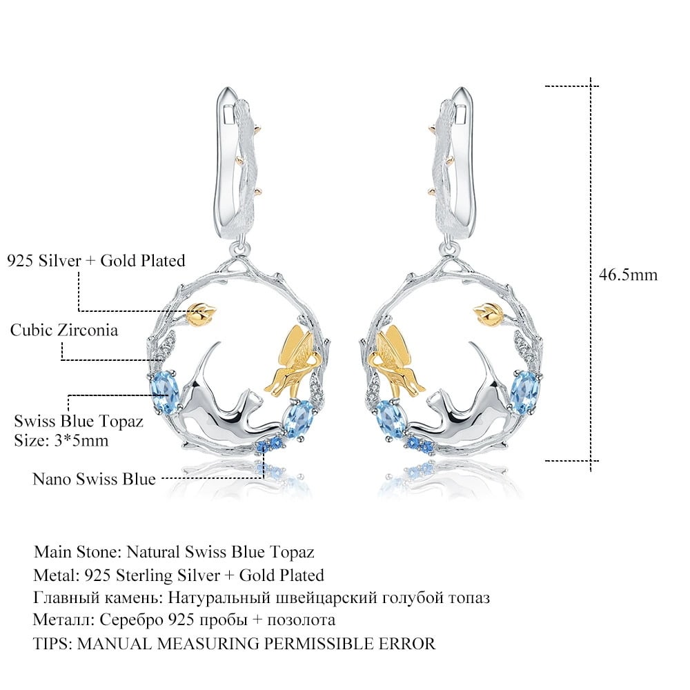 925 Sterling Silver Natural Topaz Earrings - 2